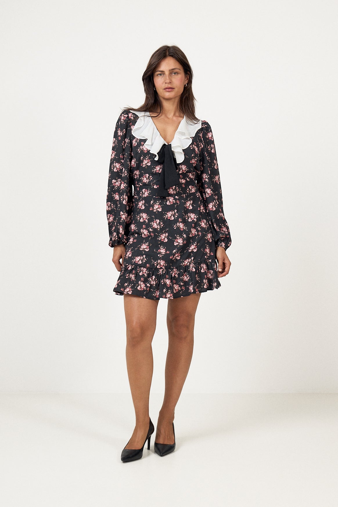 Enya Ruffle Floral Mini Dress - Pink Flower
