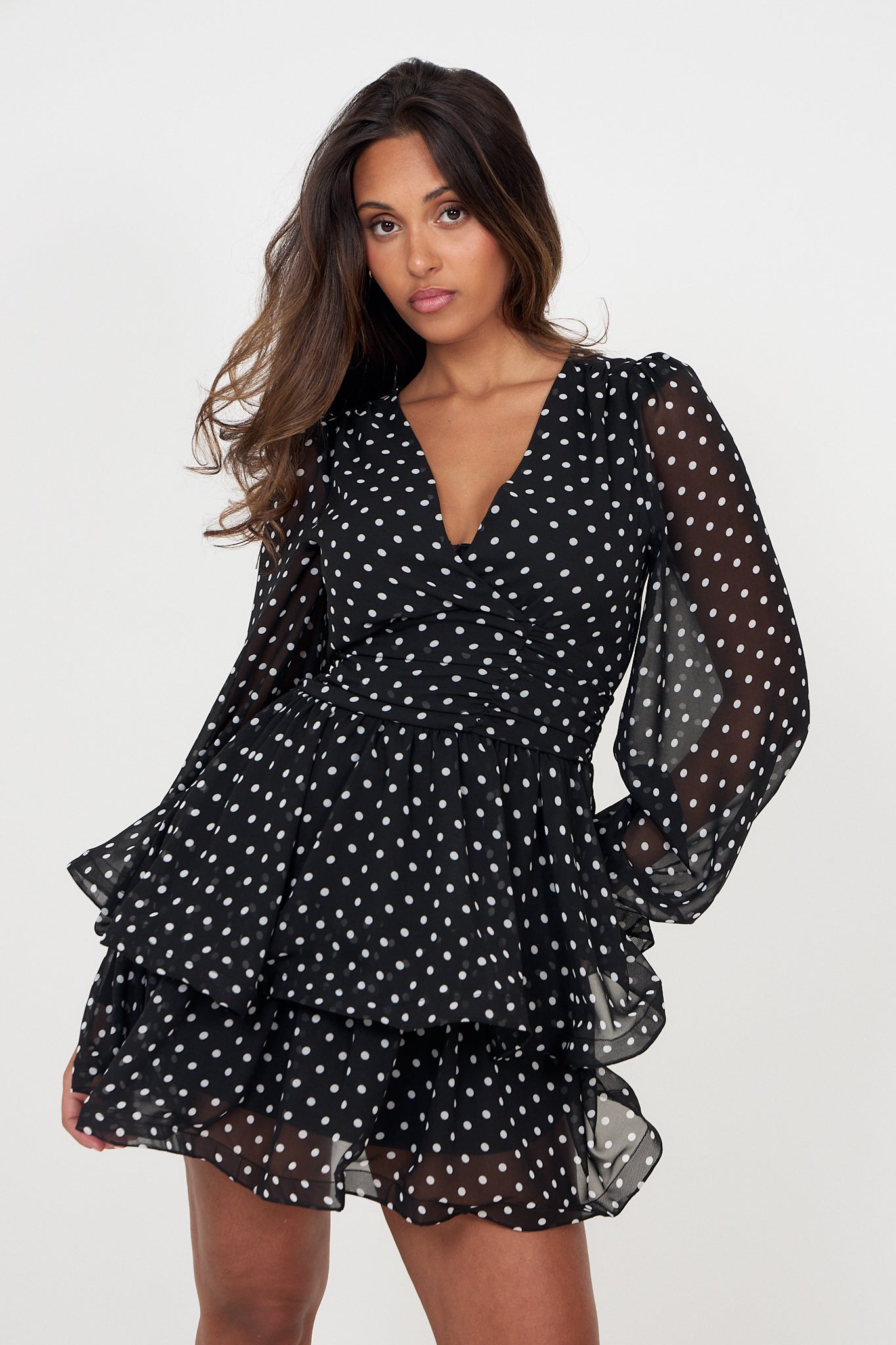 Jade Wave Polka Dot Dress - Black Dot