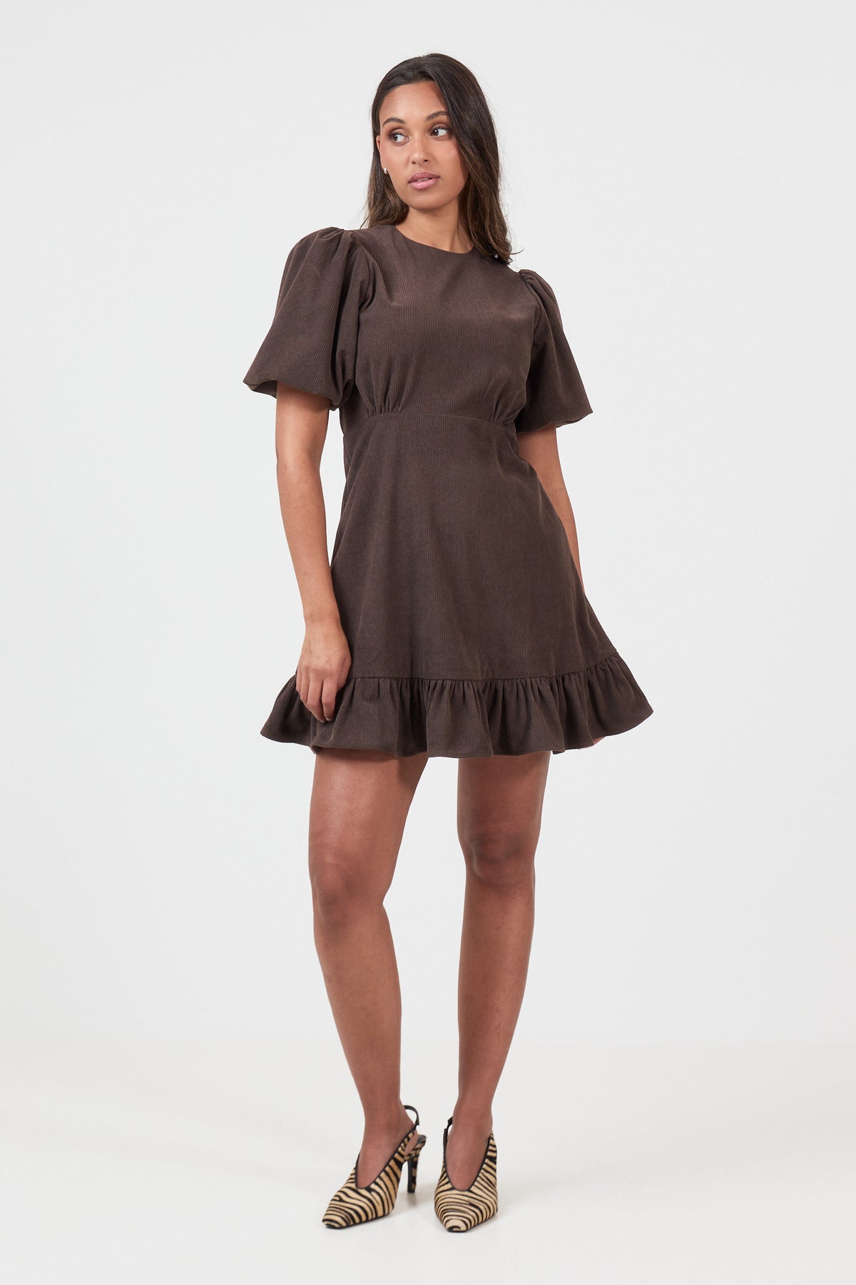 Kaysa Cord Mini Dress - Dark Brown