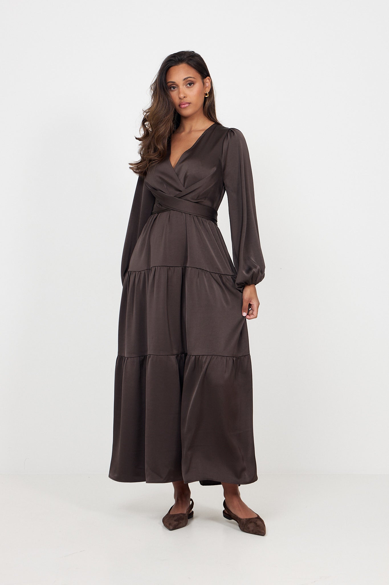 Hedvig Satin Dress - Dark Brown