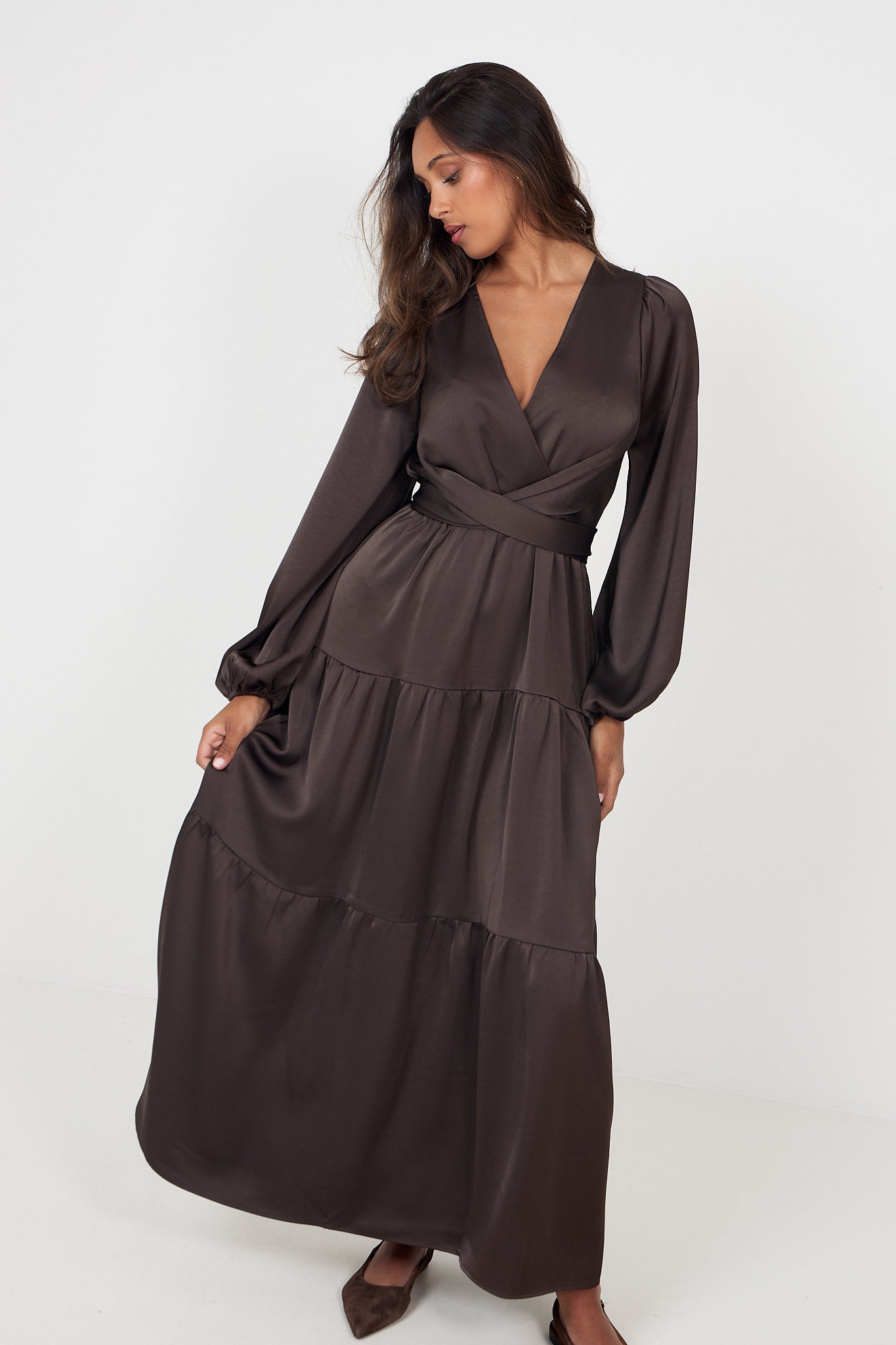 Hedvig Satin Dress - Dark Brown