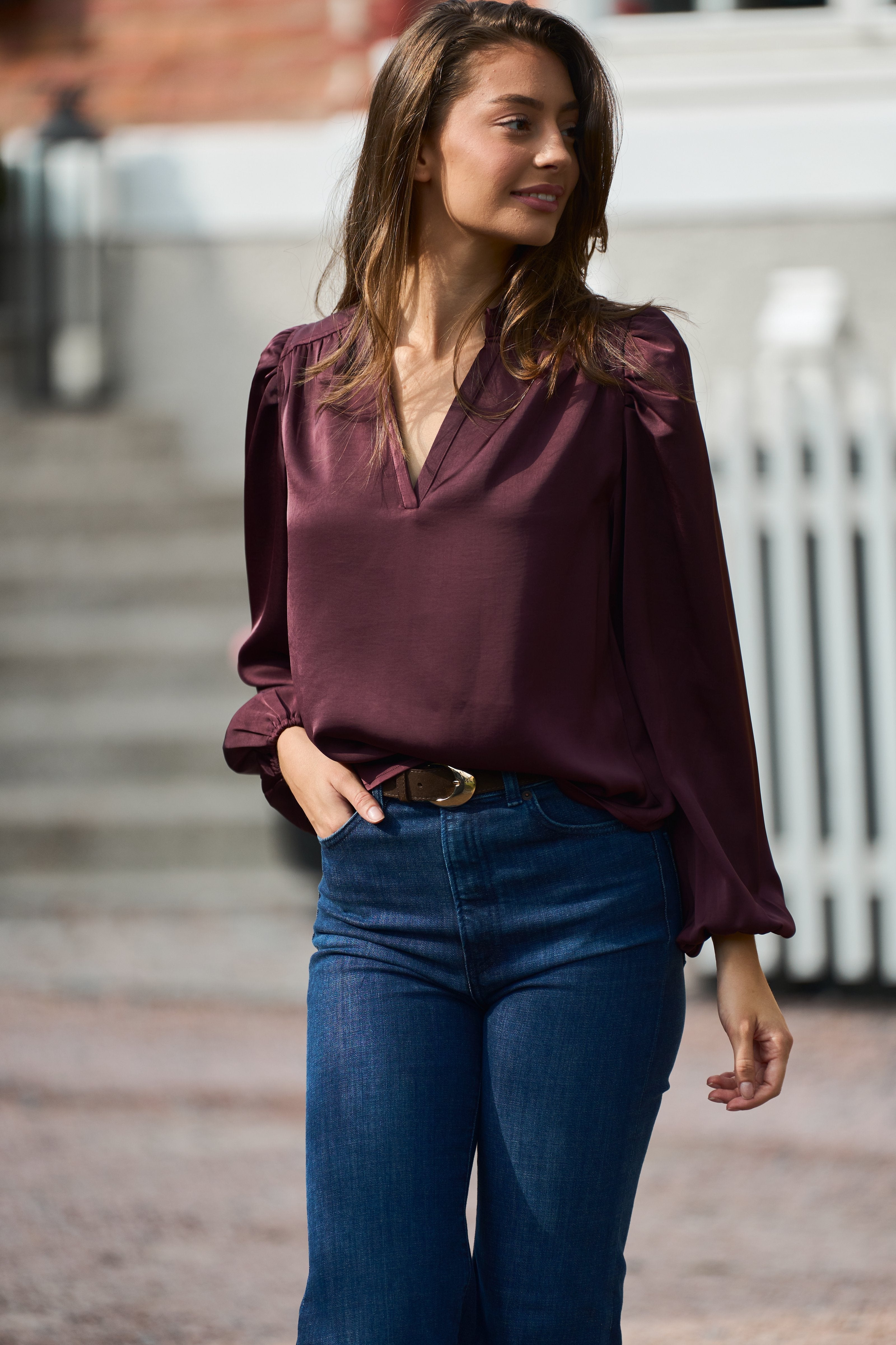Hilde Satin Blouse - Wine