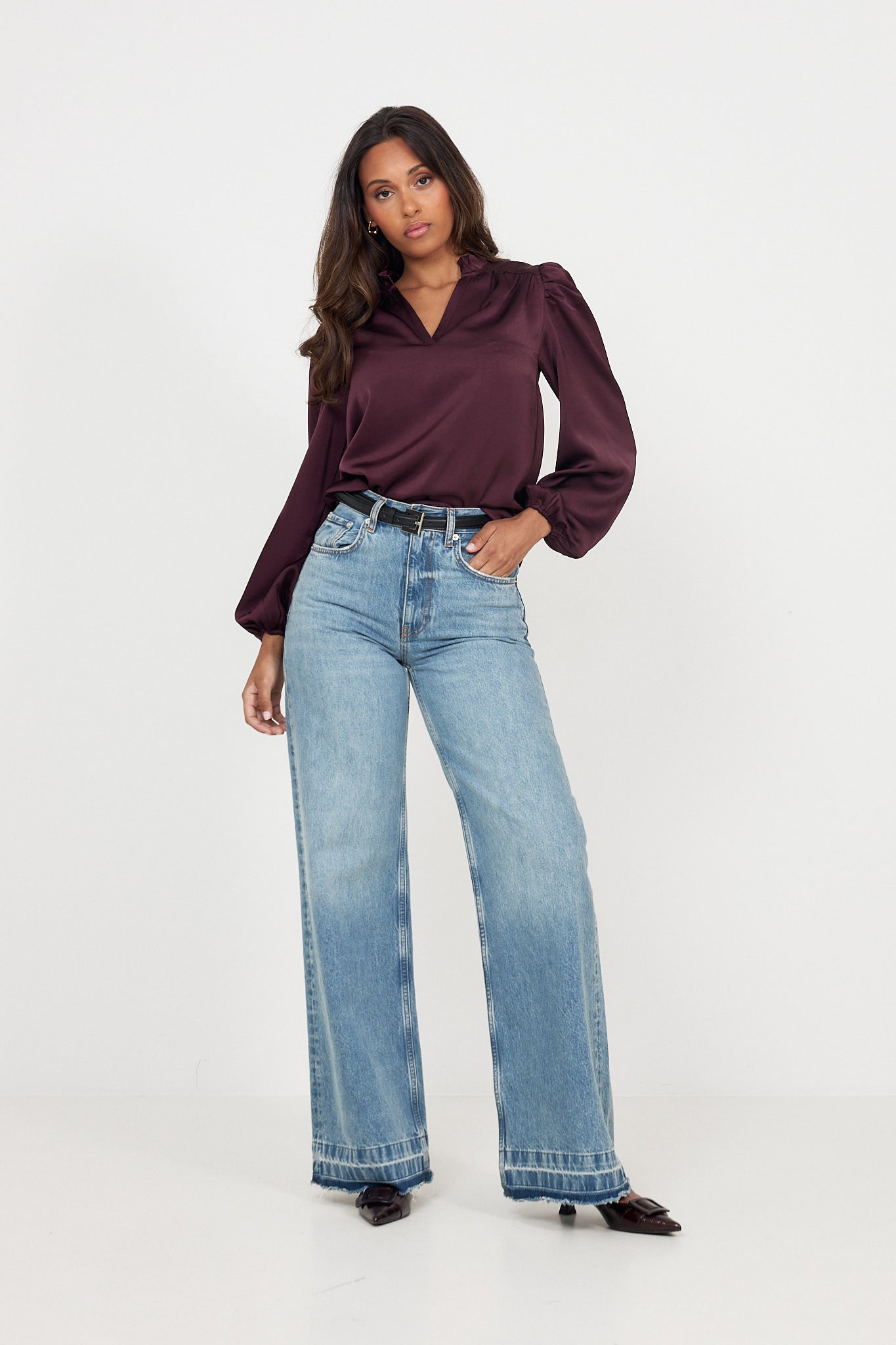 Hilde Satin Blouse - Wine