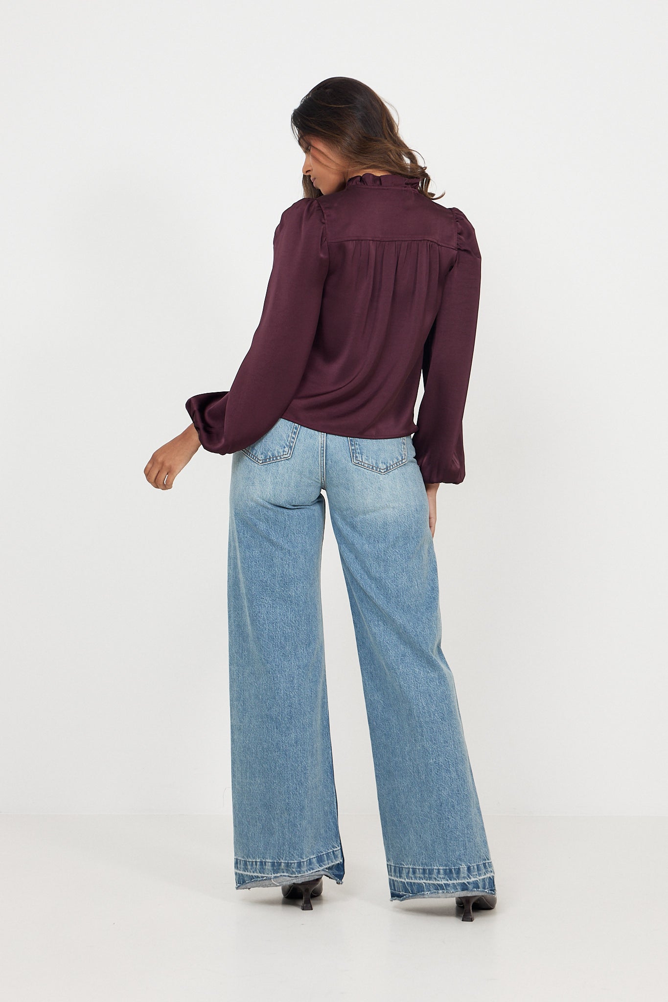 Hilde Satin Blouse - Wine