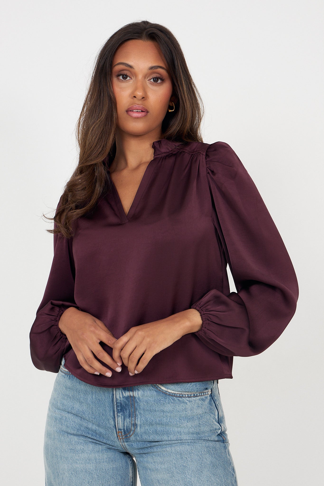 Hilde Satin Blouse - Wine