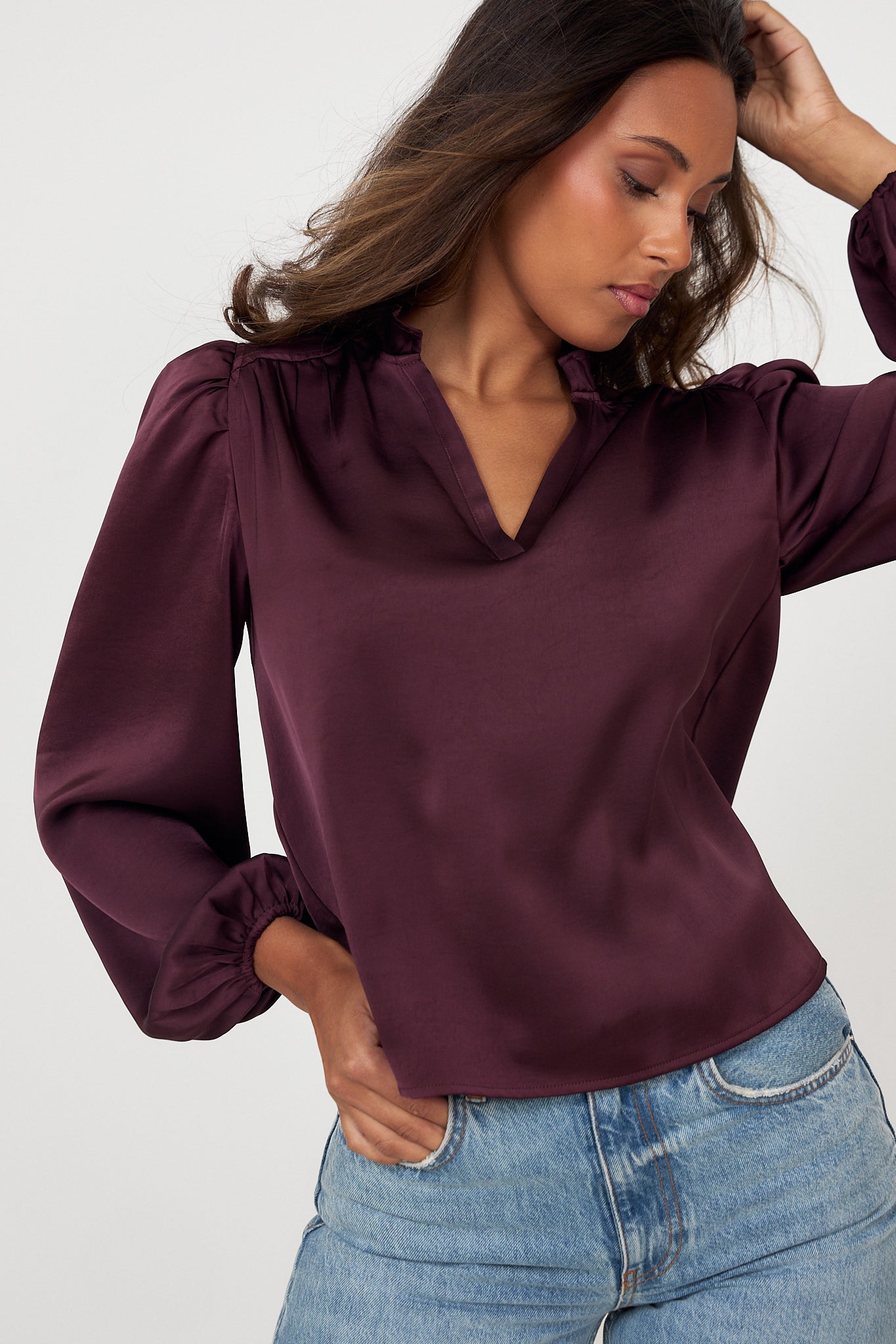 Hilde Satin Blouse - Wine