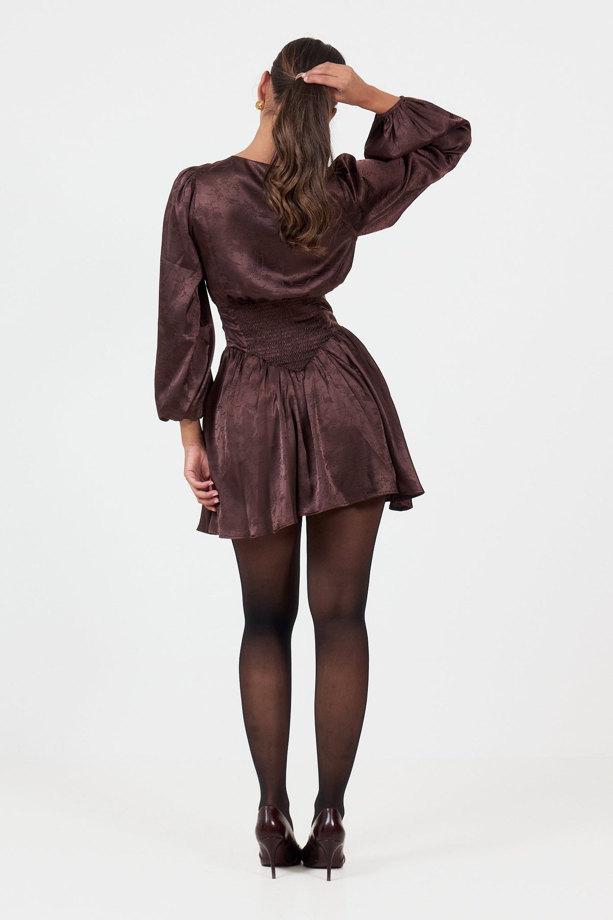 Edla Jacquard Mini Dress - Brown