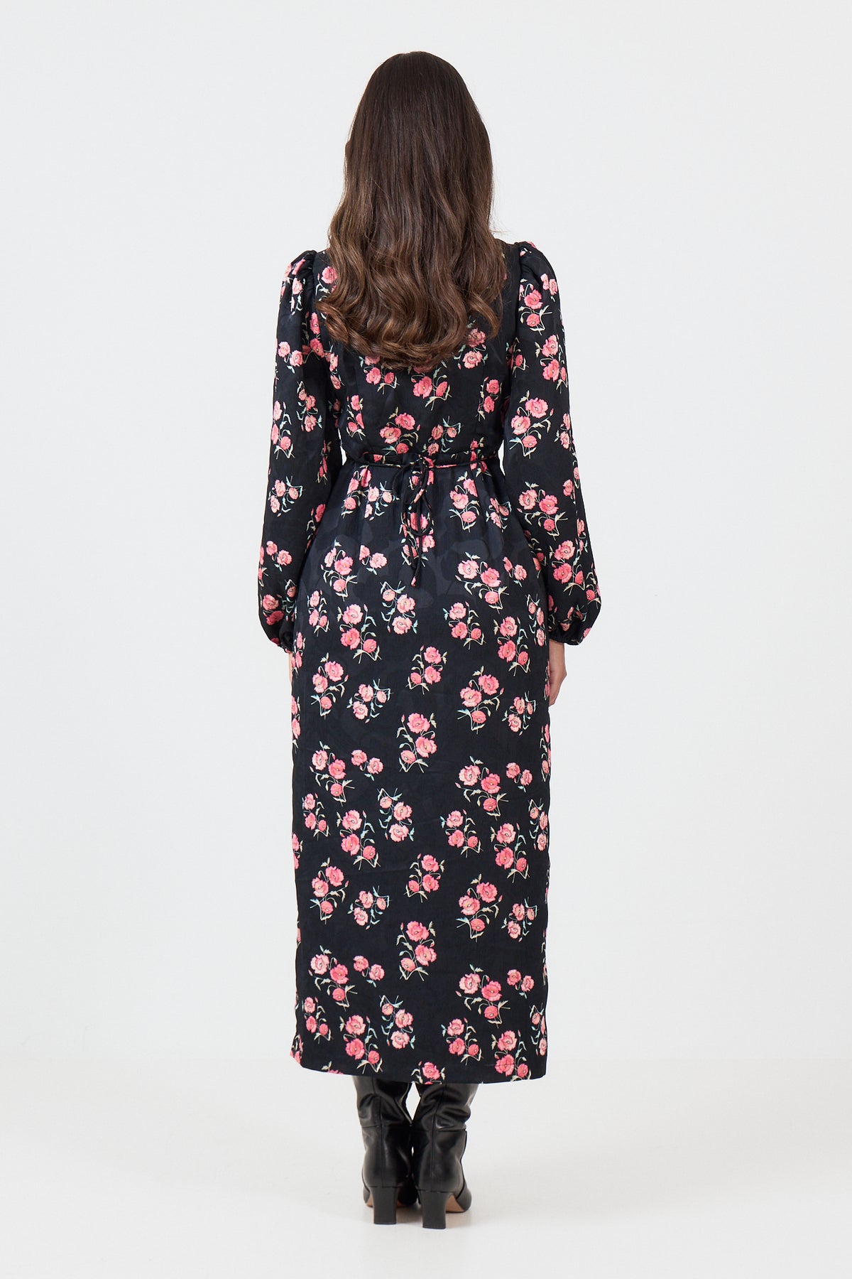 Annicken Floral Midi Dress - Black Floral