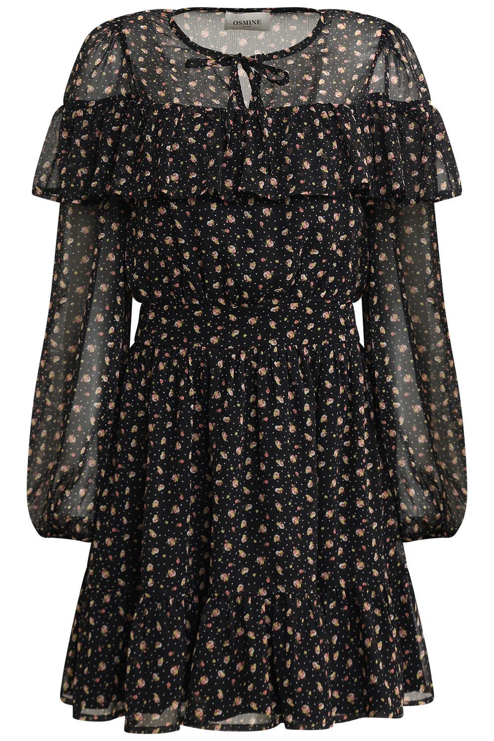 Eyra Chiffon Ruffle Mini Dress - Black Flower