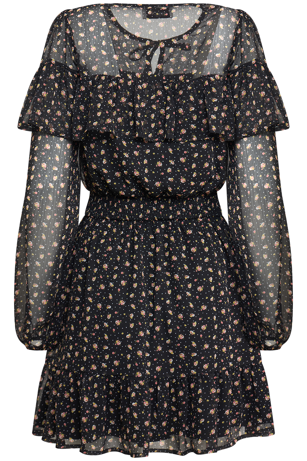 Eyra Chiffon Ruffle Mini Dress - Black Flower