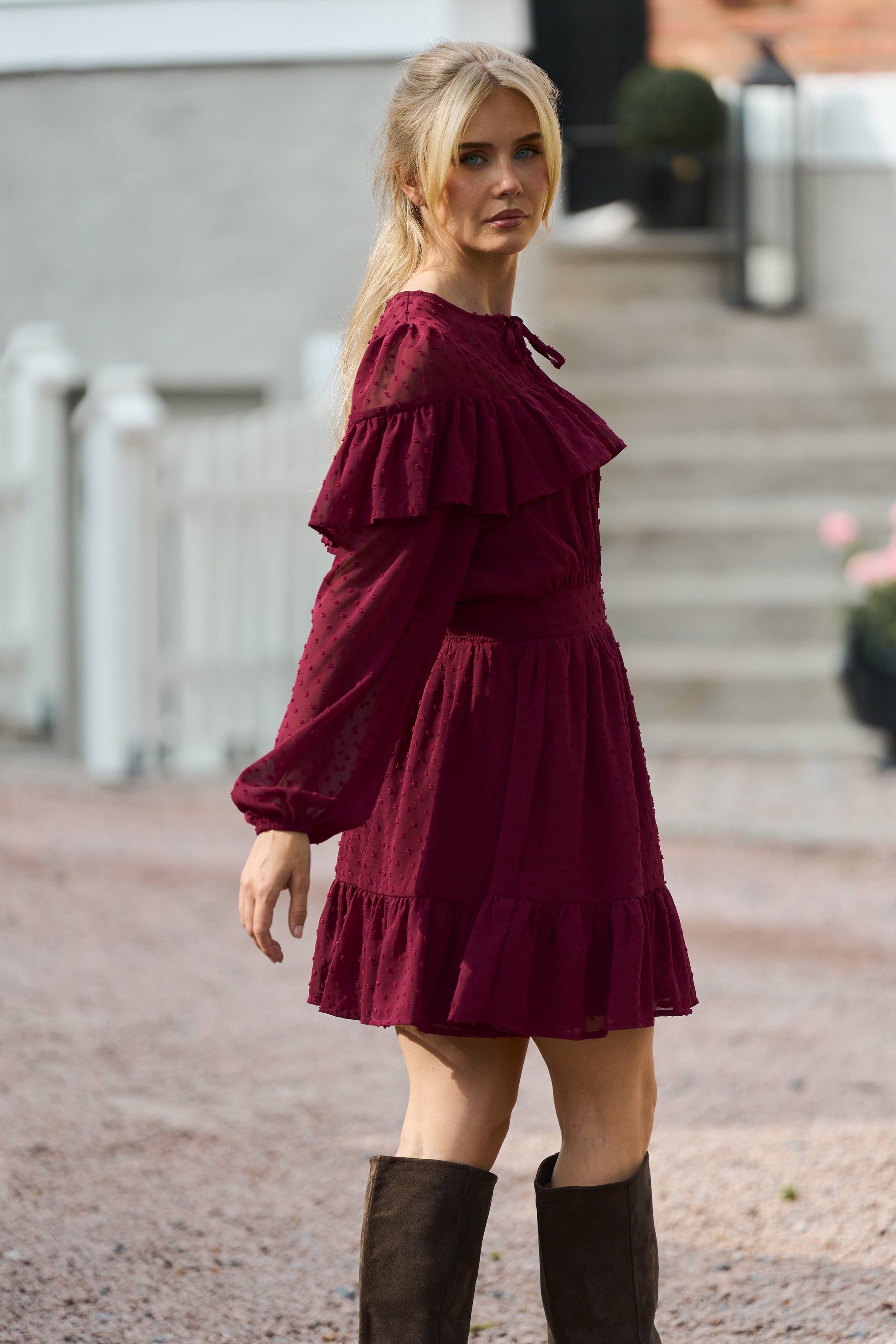 Eyra Ruffle Mini Dress - Bordeaux