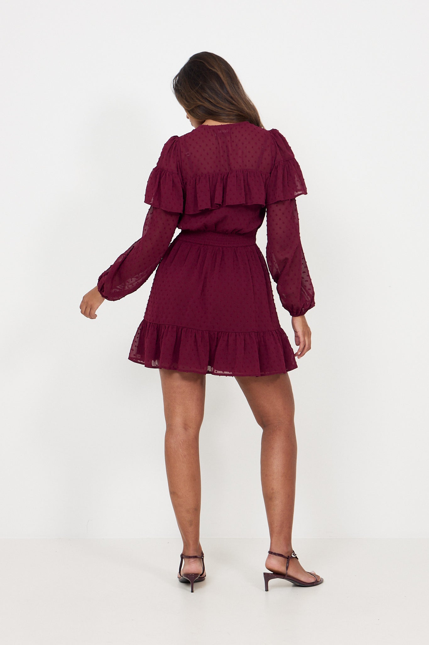 Eyra Ruffle Mini Dress - Bordeaux