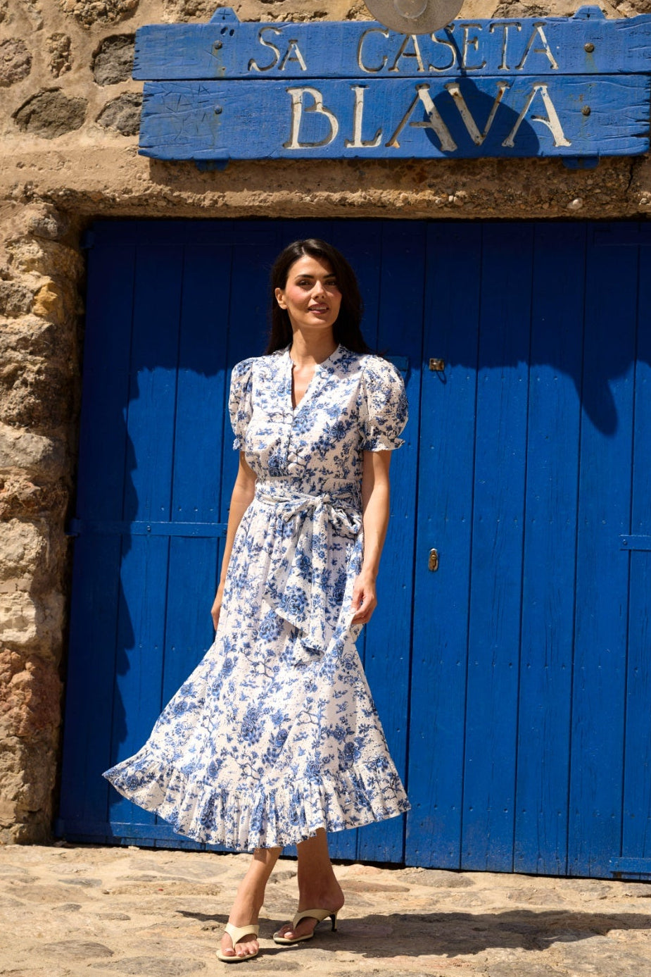 Gertrude Broderie Anglaise Maxi Dress - White/Blue