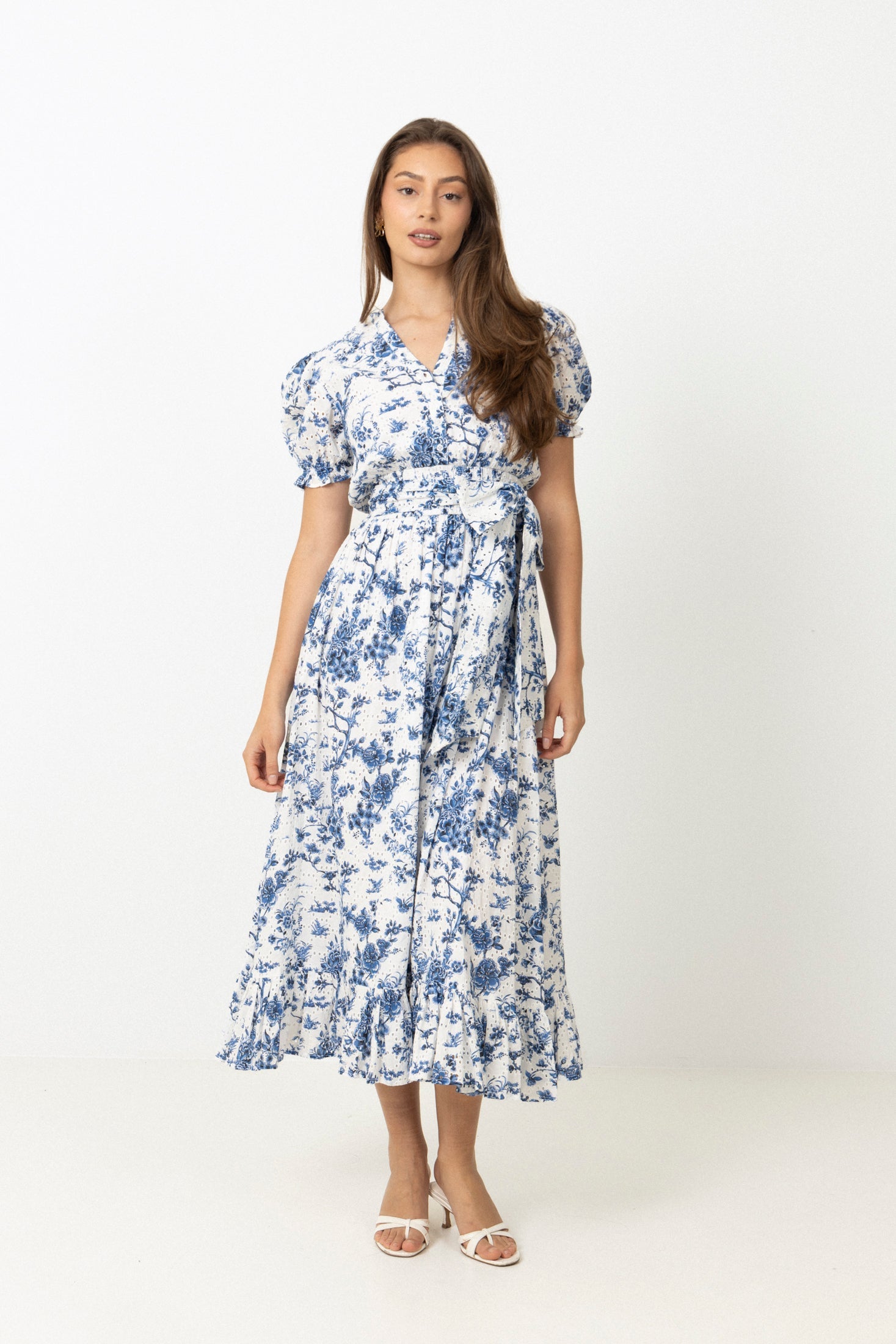 Gertrude Broderie Anglaise Maxi Dress - White/Blue