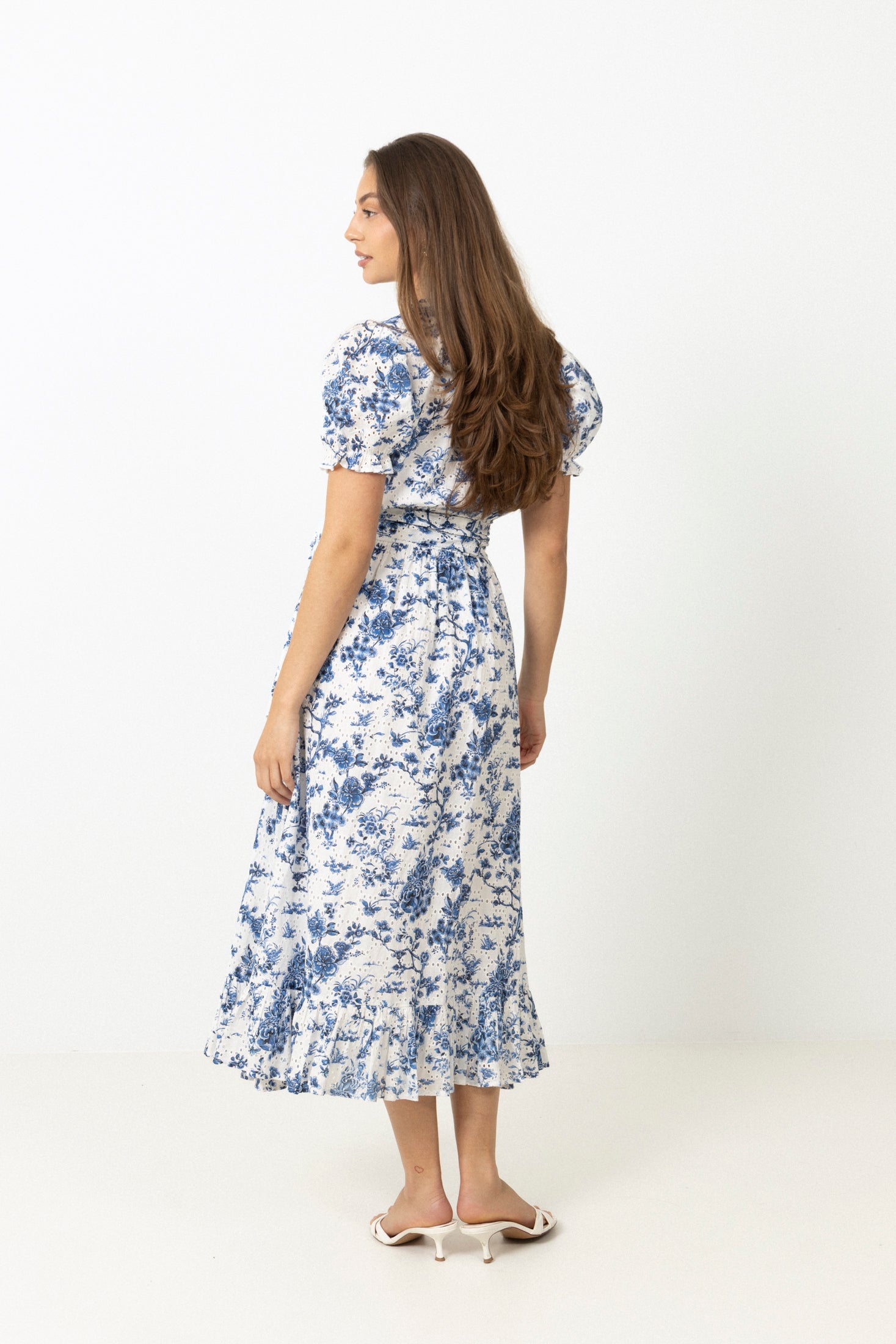 Gertrude Broderie Anglaise Maxi Dress - White/Blue