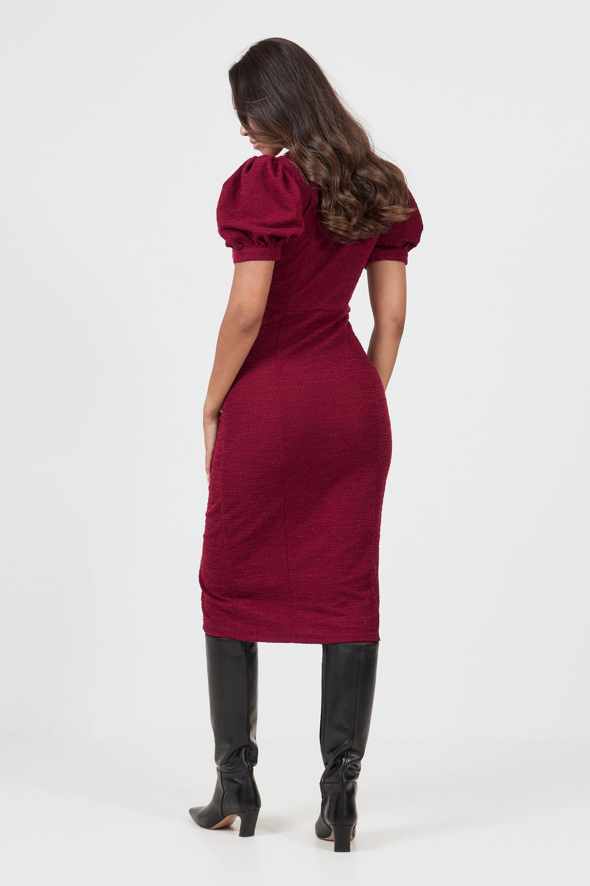 Irma Boucle Midi Dress - Bordeaux