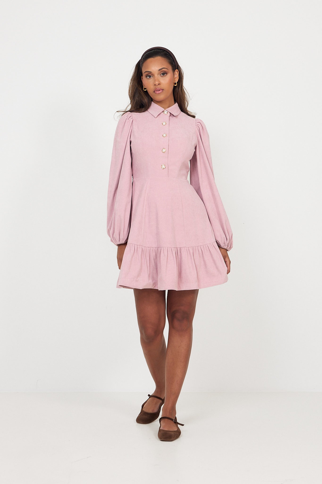 Mandy Cord Mini Dress - Dusty Pink