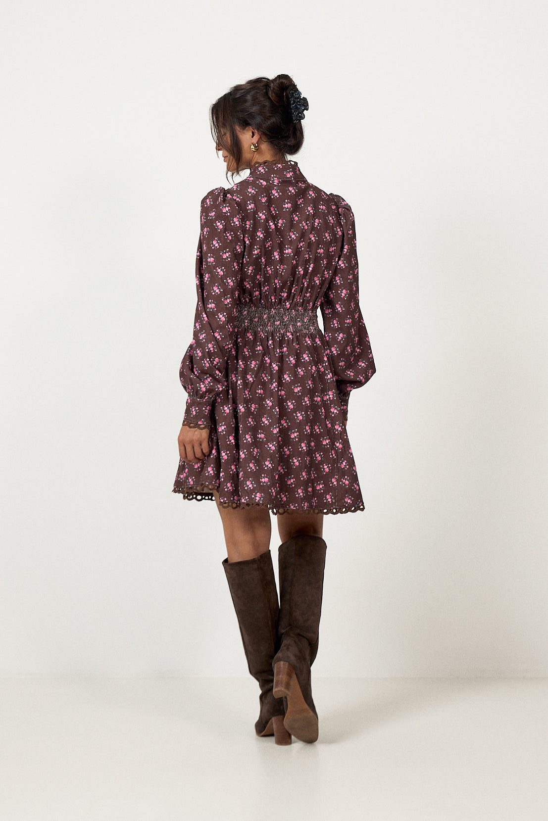 Disa Cord Mini Dress - Brown Floral