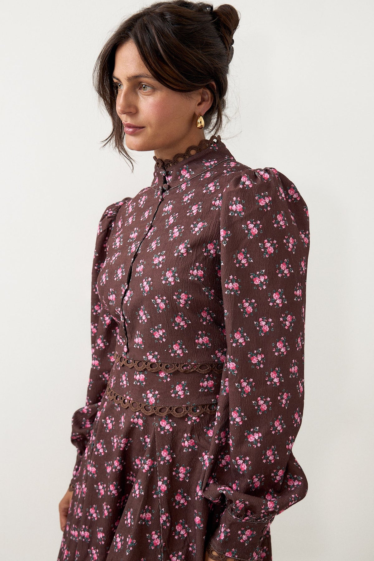 Disa Cord Mini Dress - Brown Floral