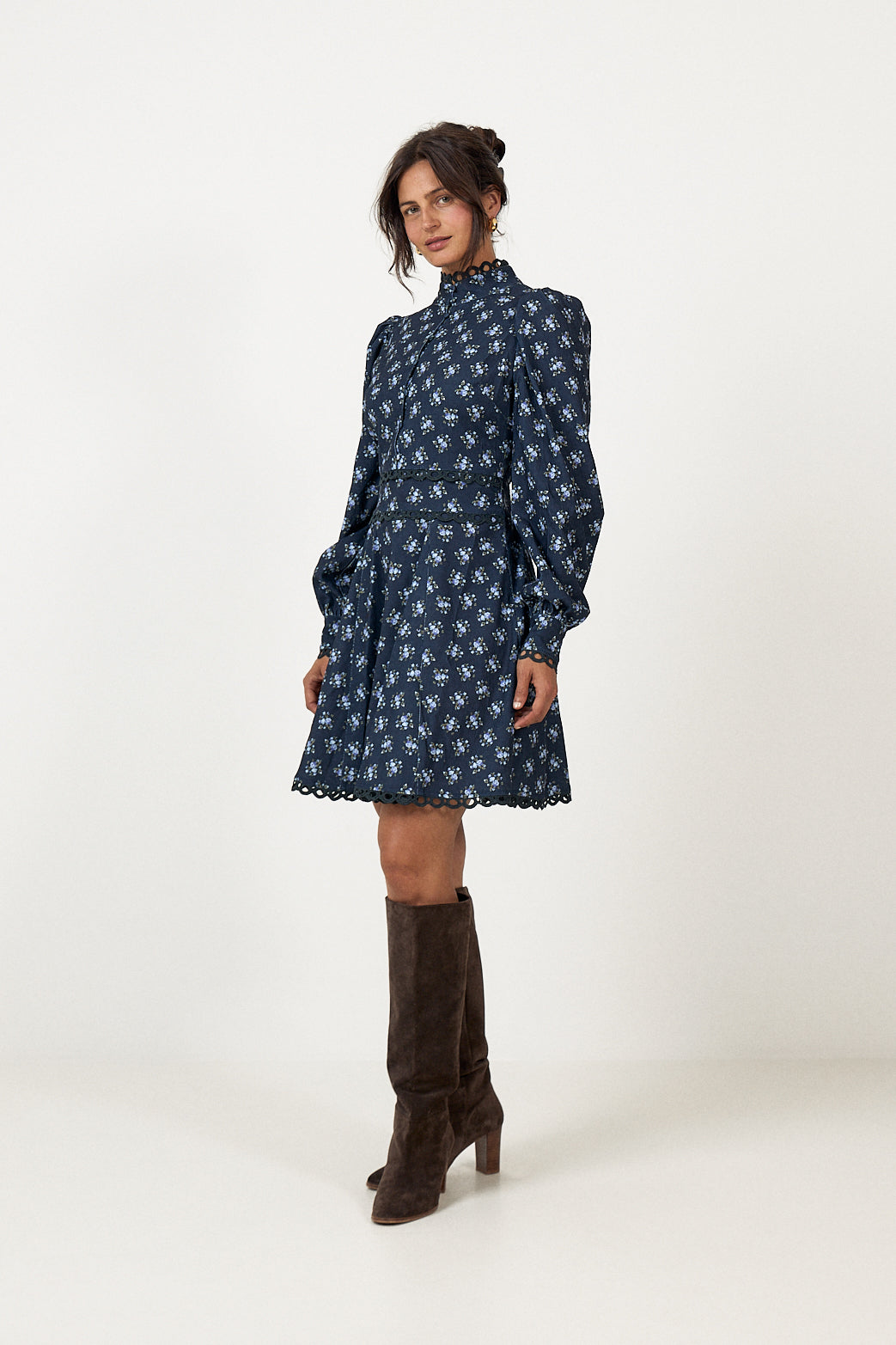 Disa Cord Mini Dress - Navy Floral