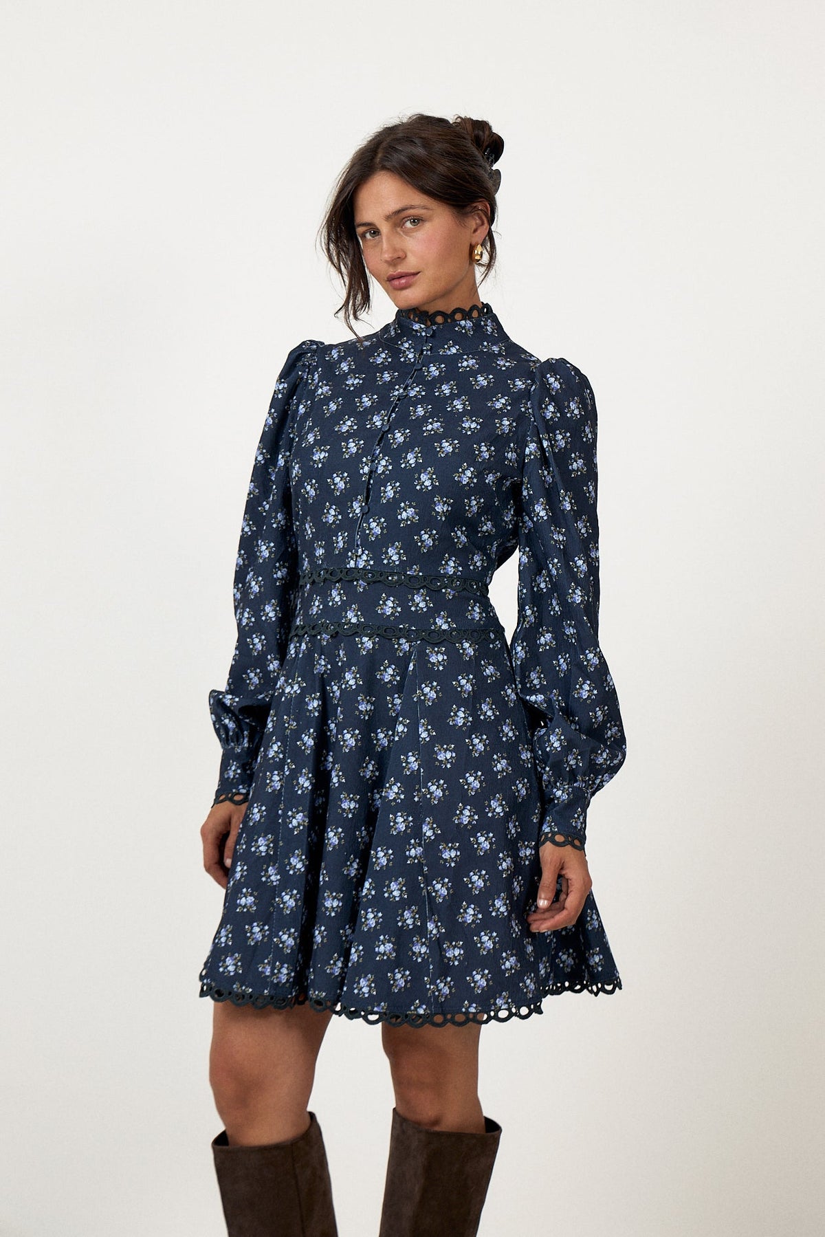 Disa Cord Mini Dress - Navy Floral