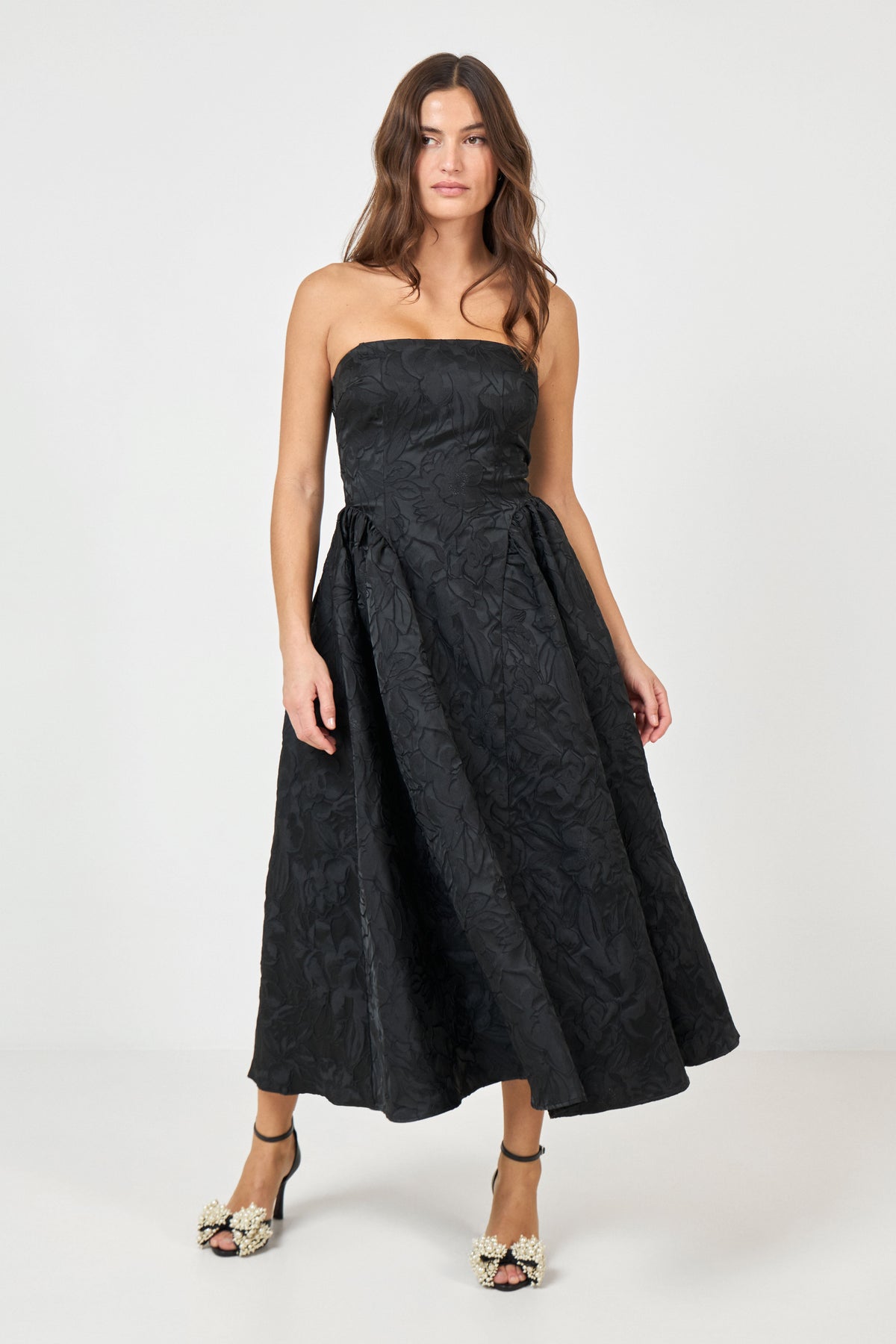 Diora Brocade Midi Dress - Black