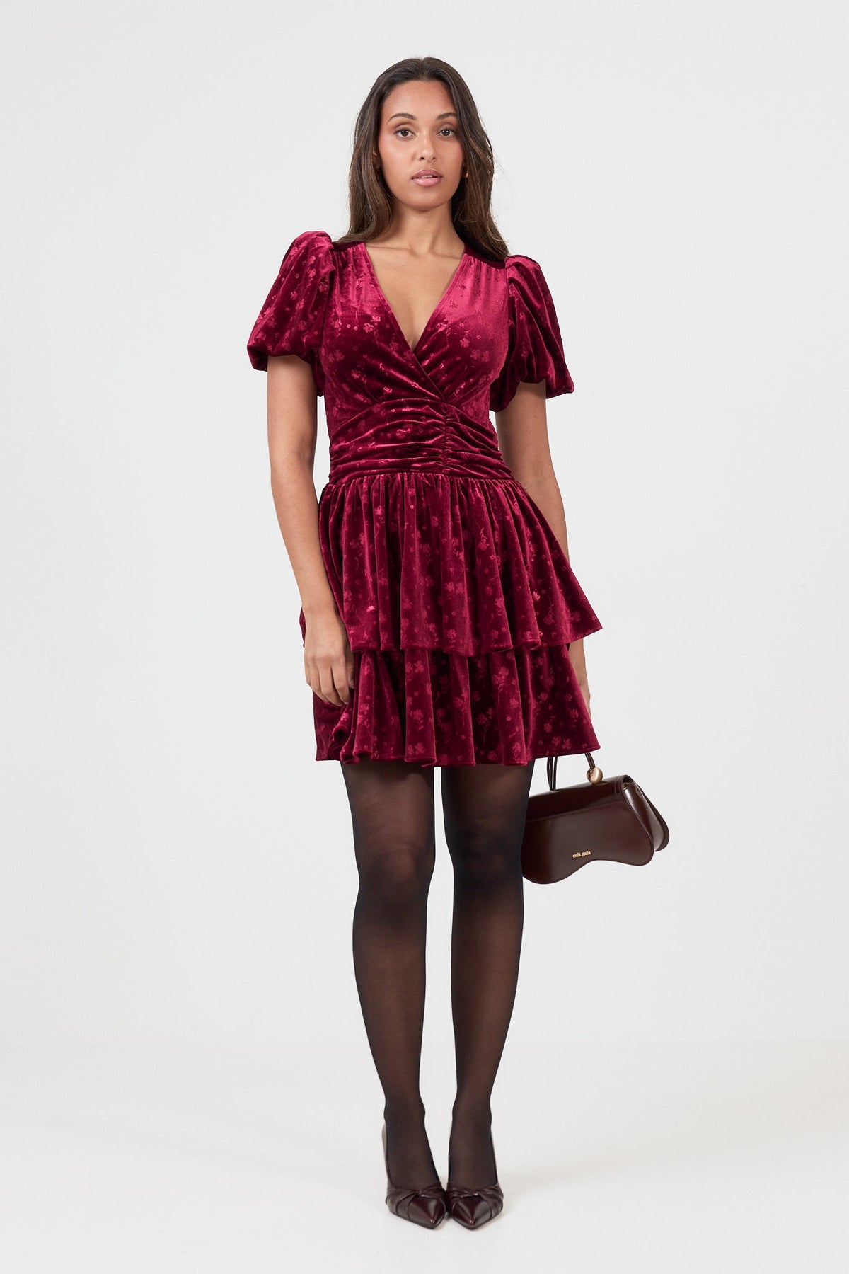 Jade Velvet Mini Dress - Dark Red