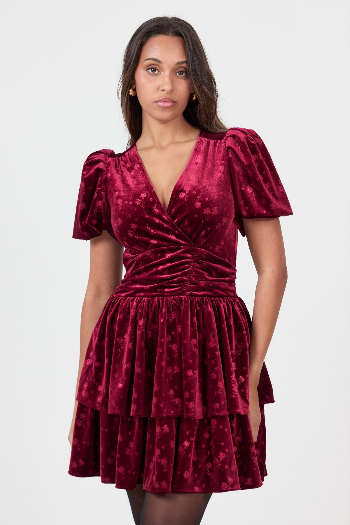 Jade Velvet Mini Dress - Dark Red