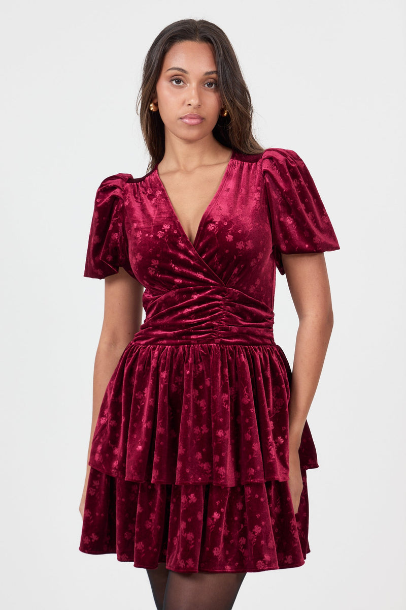 Jade Velvet Mini Dress - Dark Red