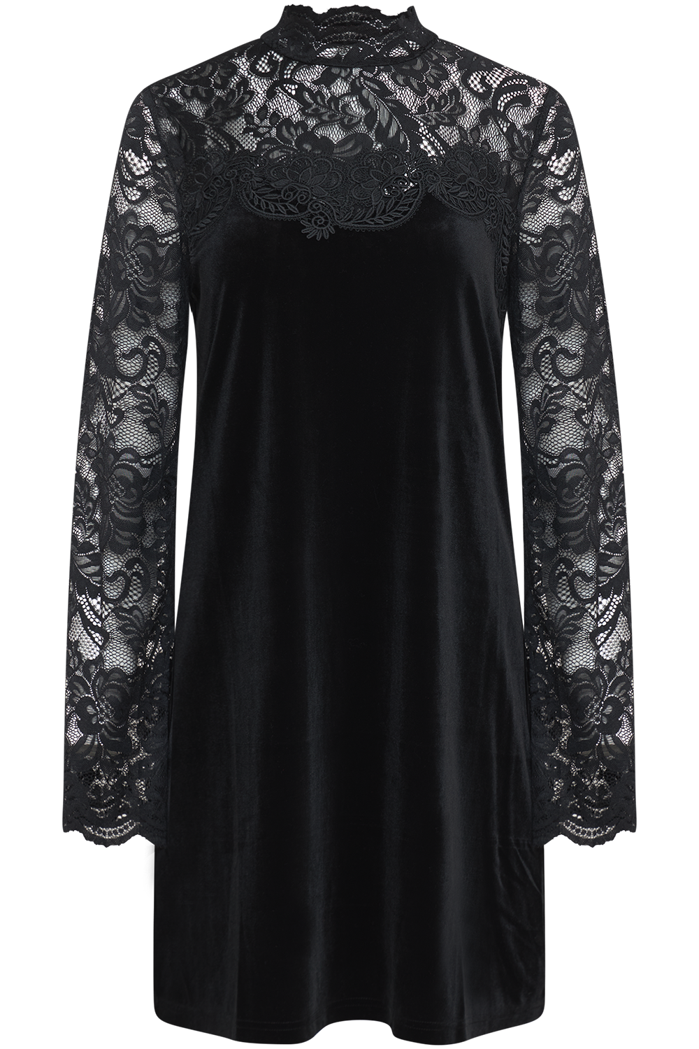 Dora Velvet Lace Mini Dress - Black