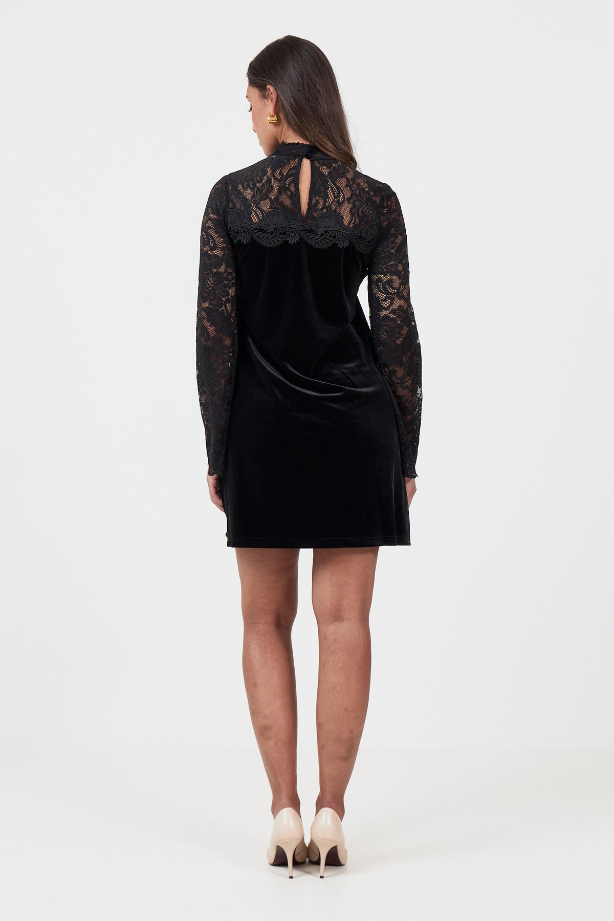 Dora Velvet Lace Mini Dress - Black