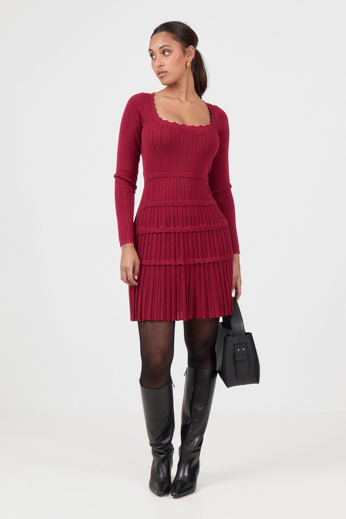Milla Knit Mini Dress - Burgundy