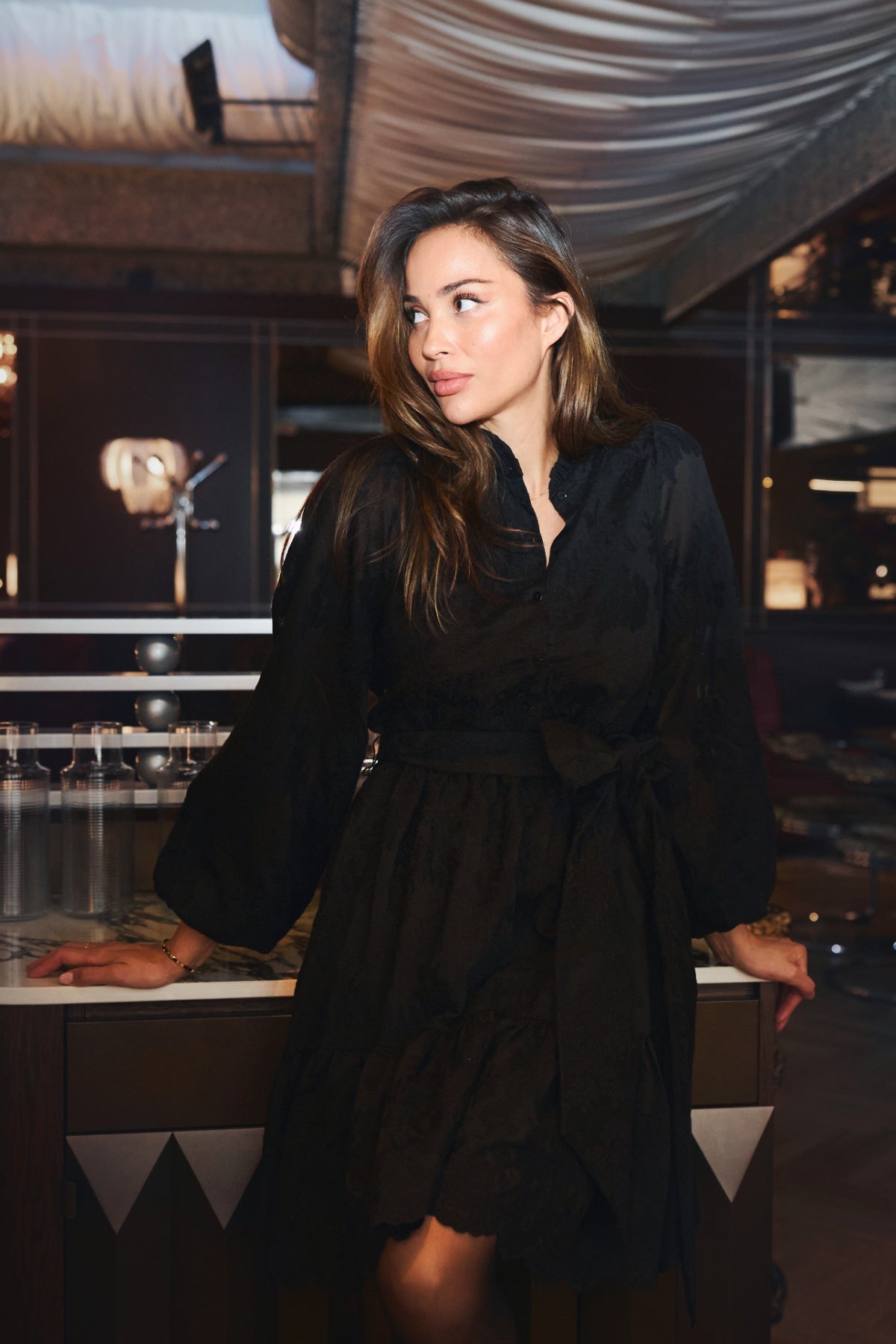 Sagali Wide Lace Dress - Black
