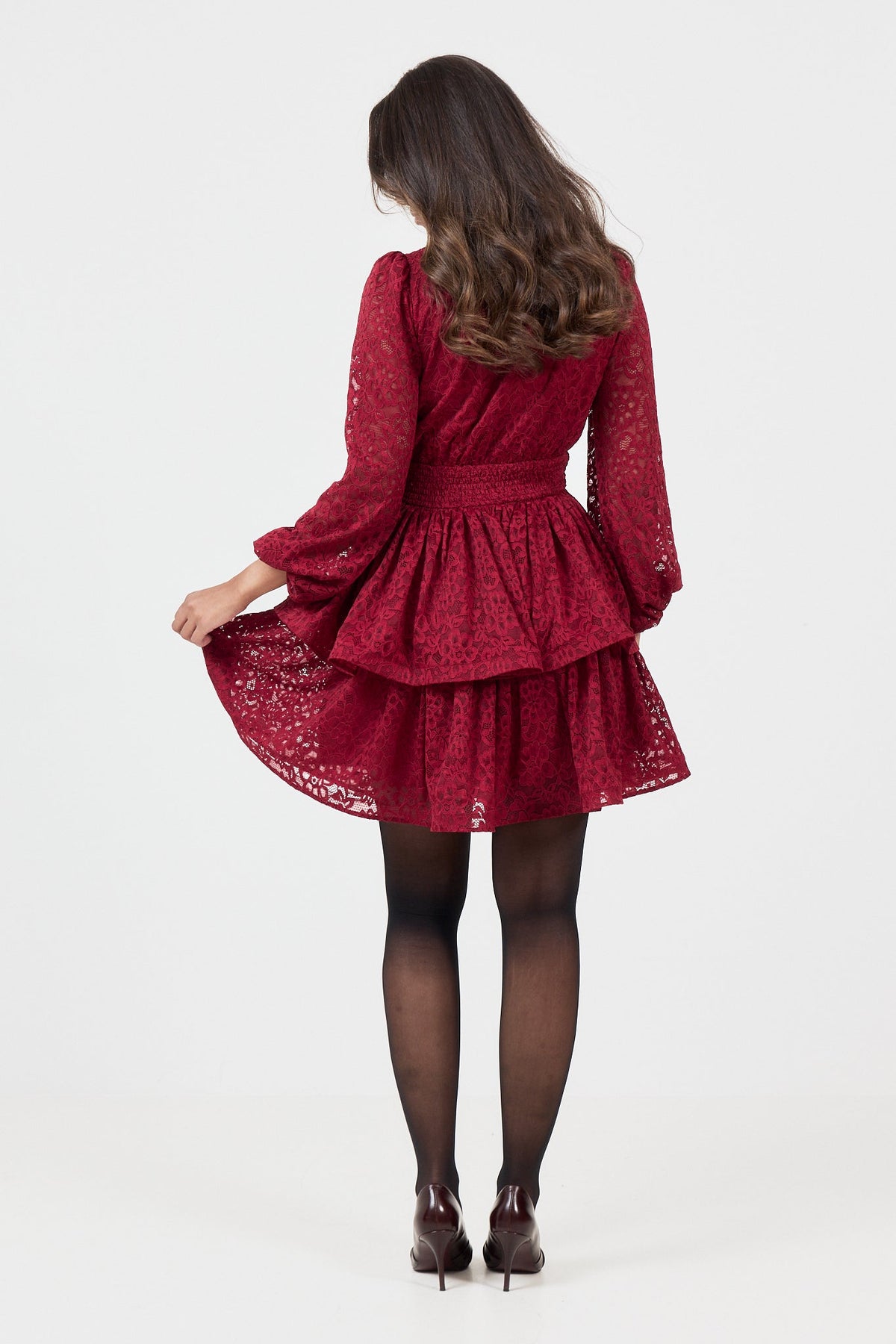 Jade Wave Lace Dress - Red