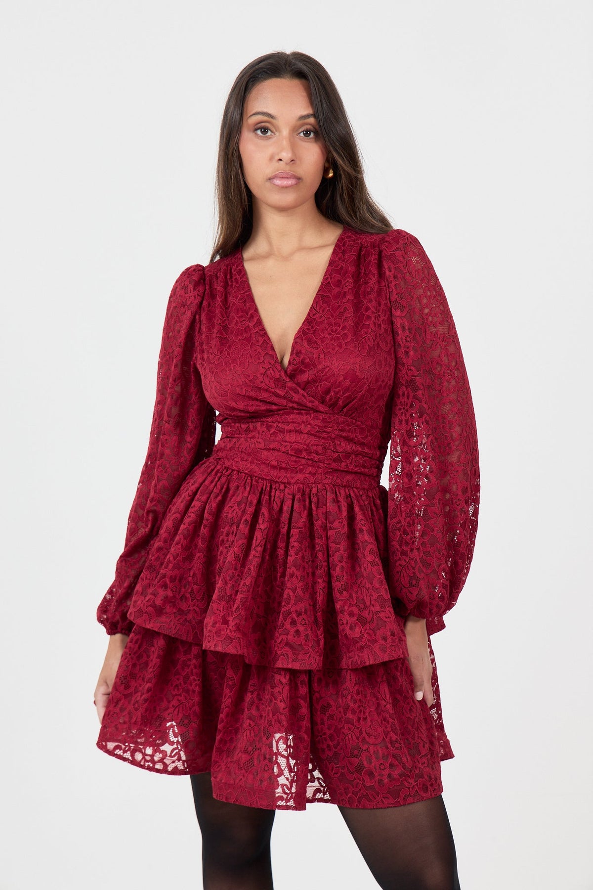 Jade Wave Lace Dress - Red