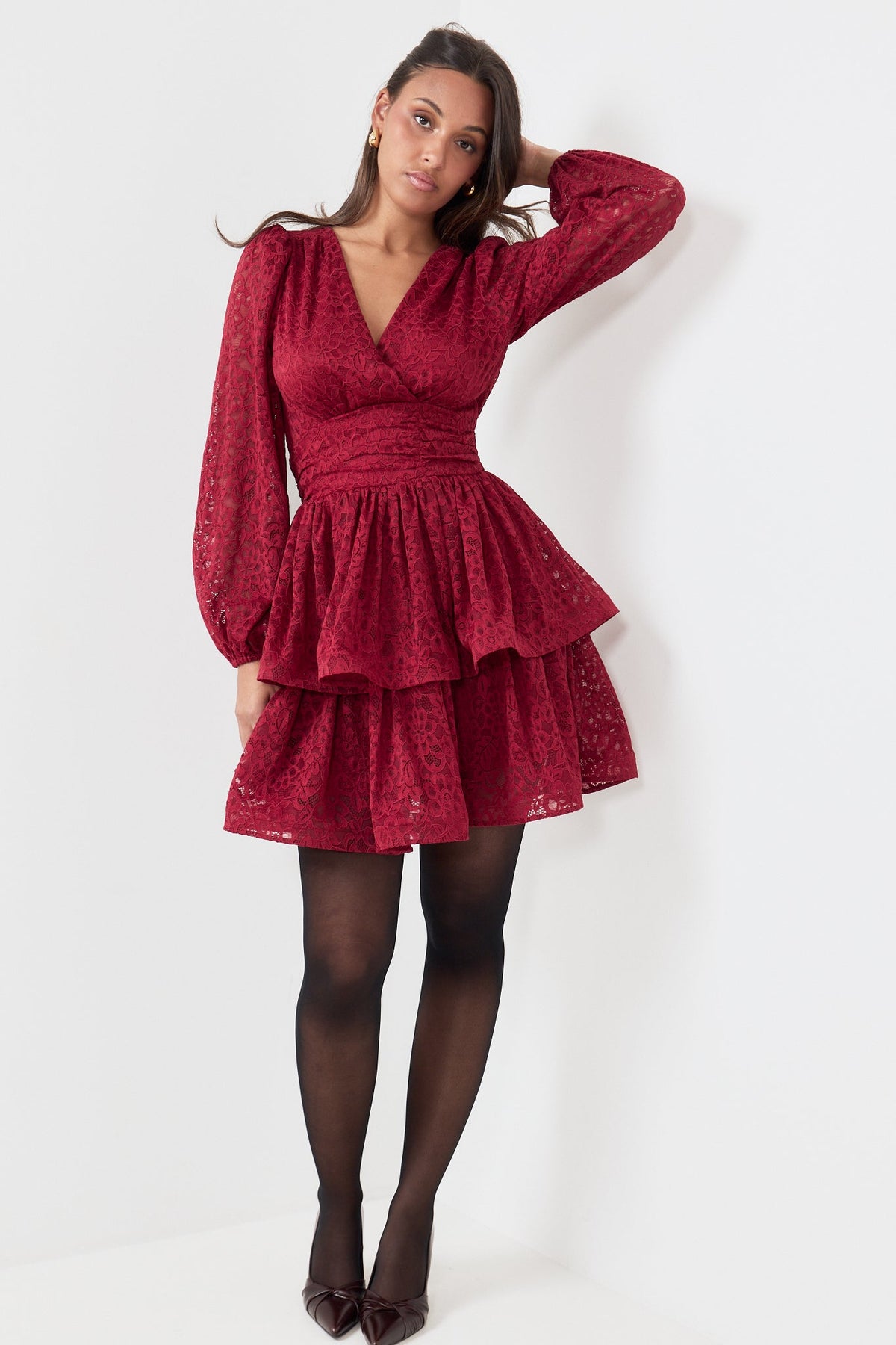 Jade Wave Lace Dress - Red