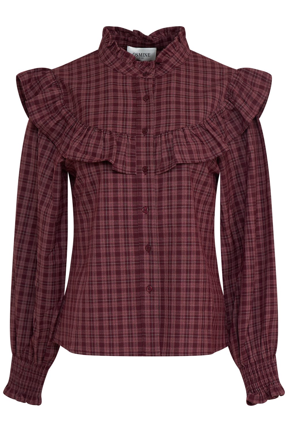 Dagny Checked Ruffle Blouse - Bordeaux
