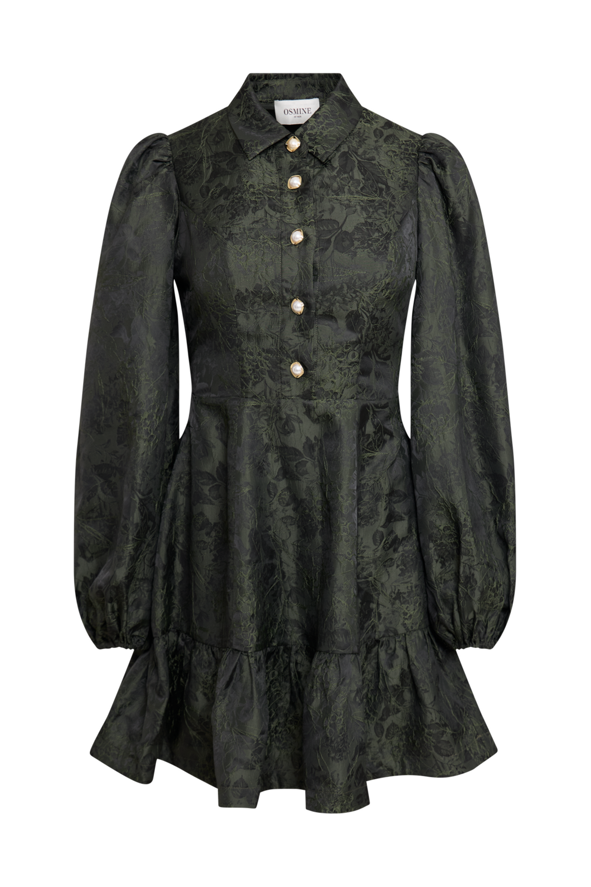 Mandy Brocade Mini Dress - Dark Green