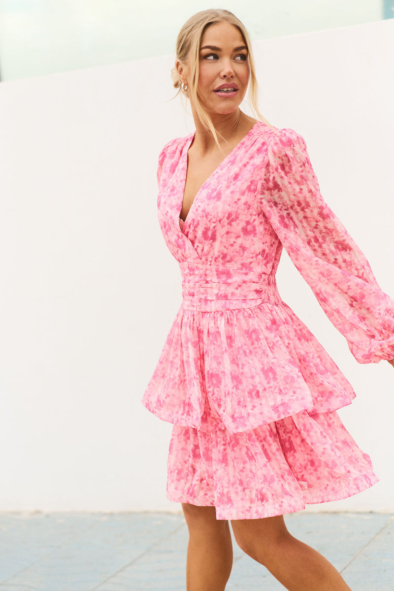 Jade Wave Watercolor Dress - Pink