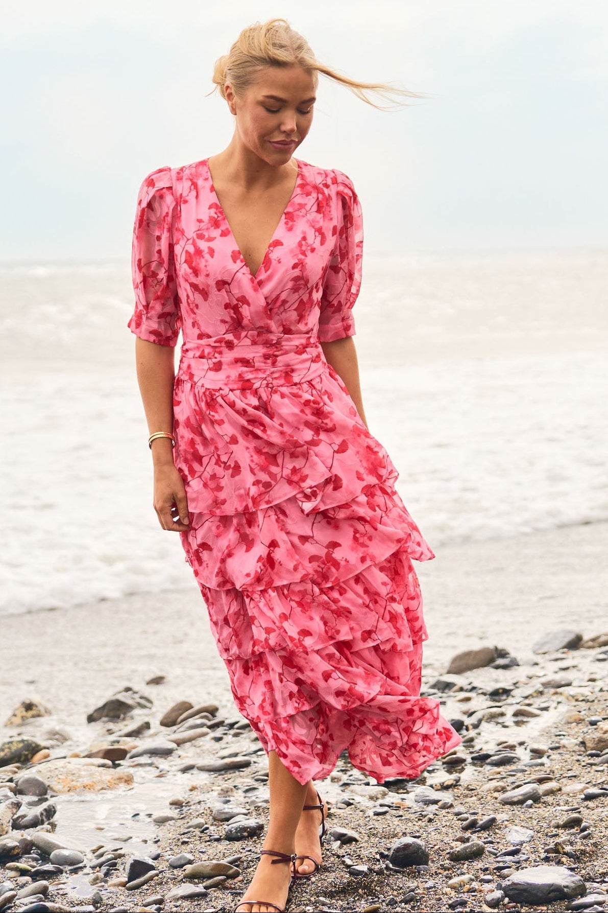 Jade Goddess Midi Dress - Pink/Red