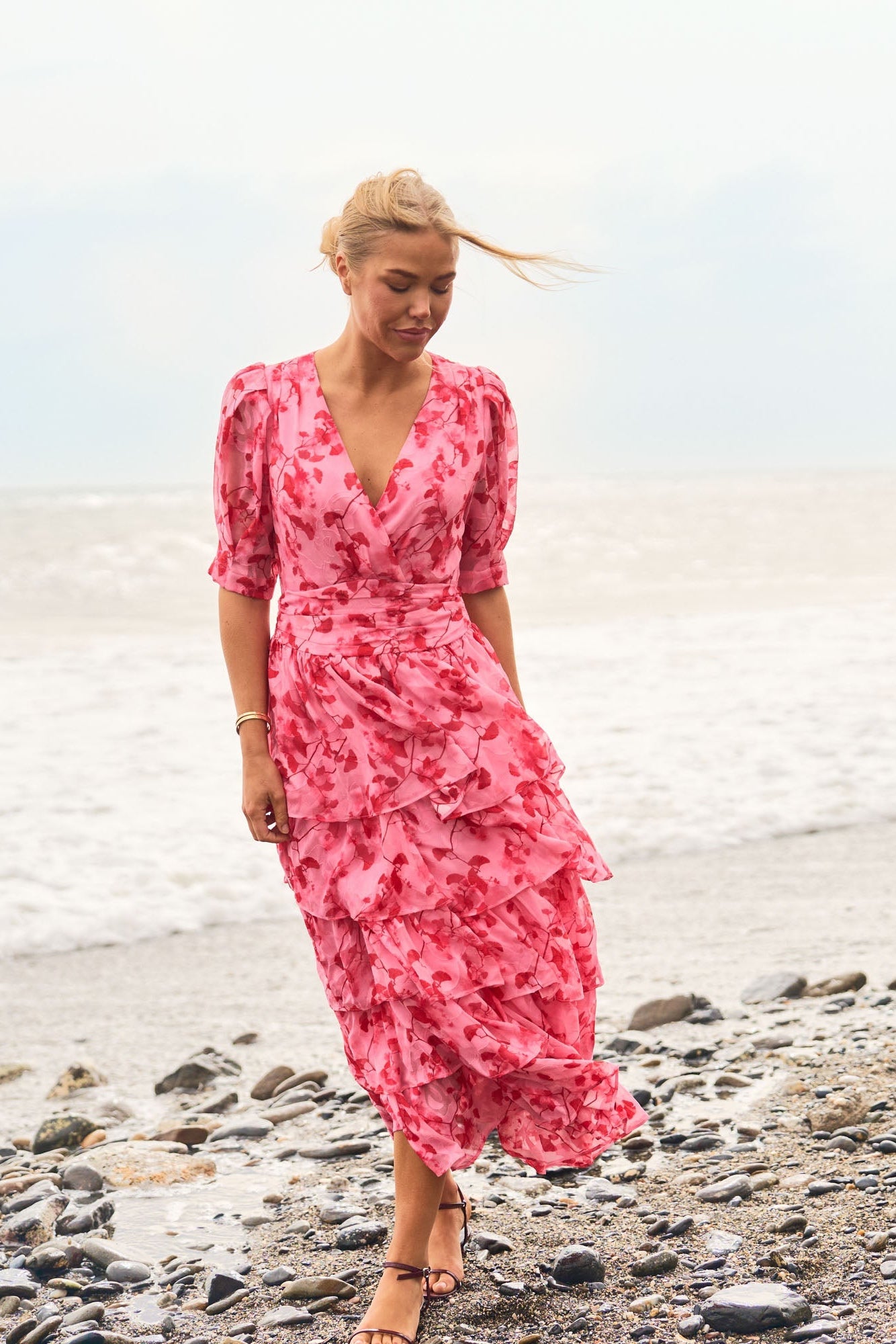 Jade Goddess Midi Dress - Pink/Red