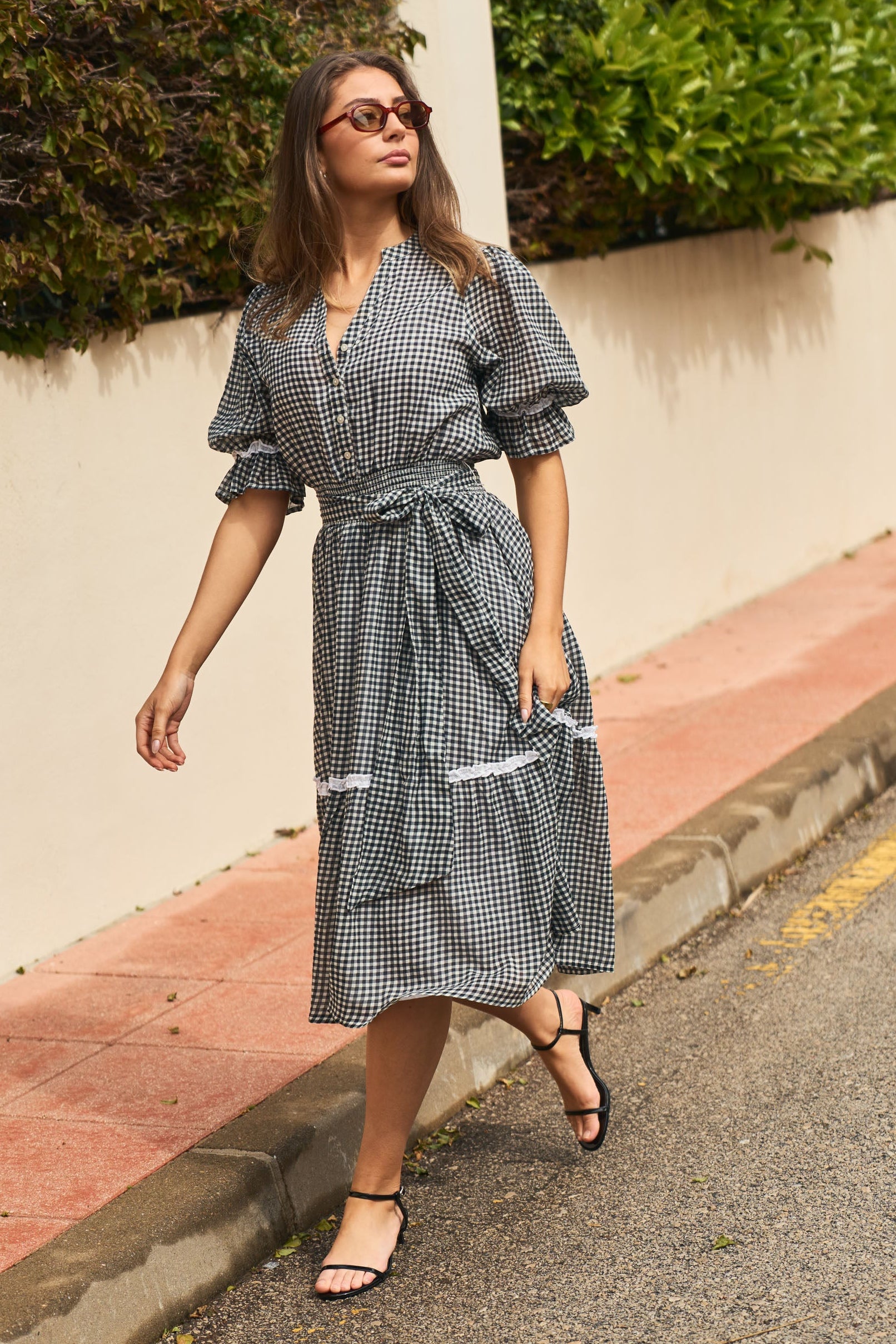 Gertrude Gingham Dress - Black/White