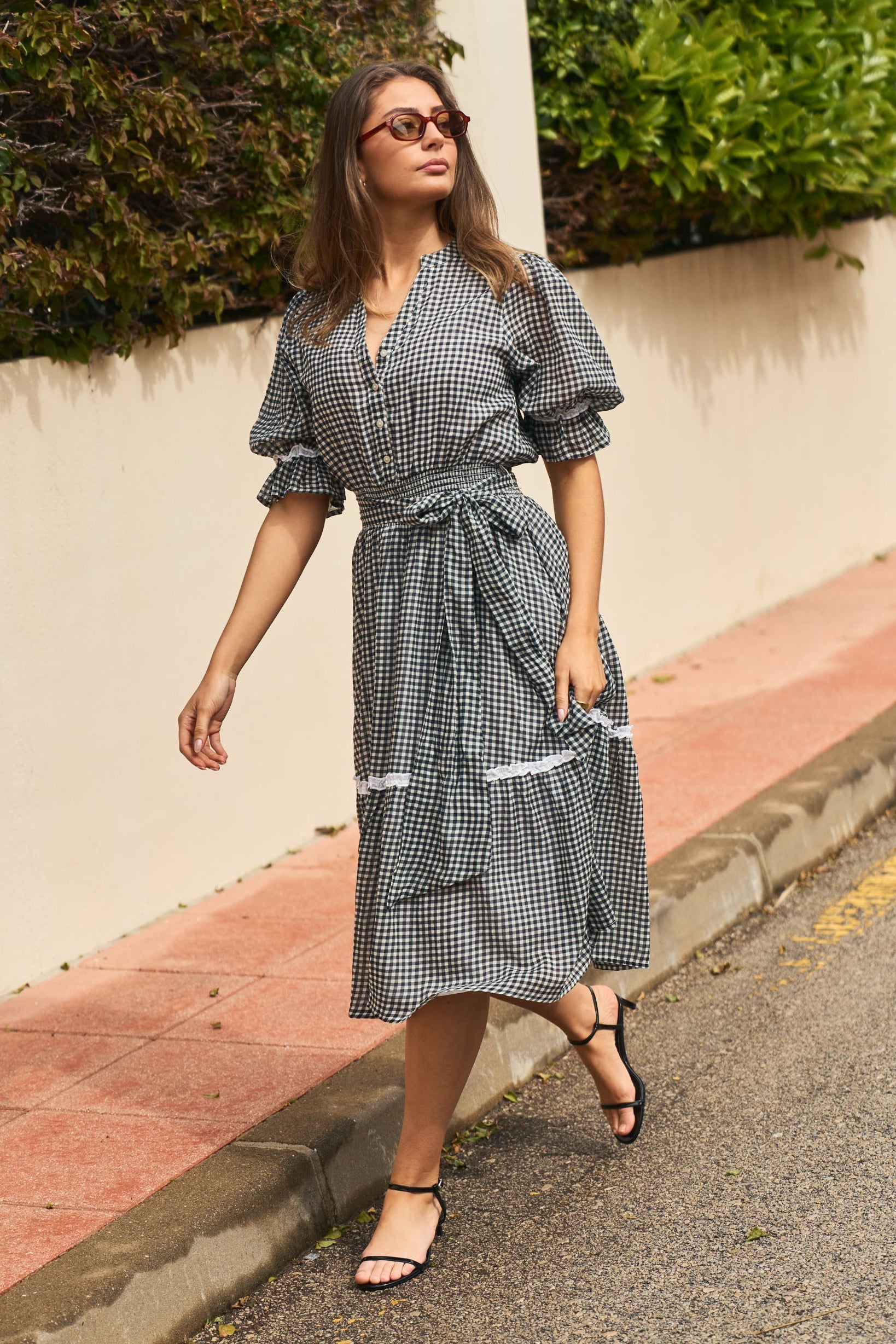 Gertrude Gingham Dress - Black/White