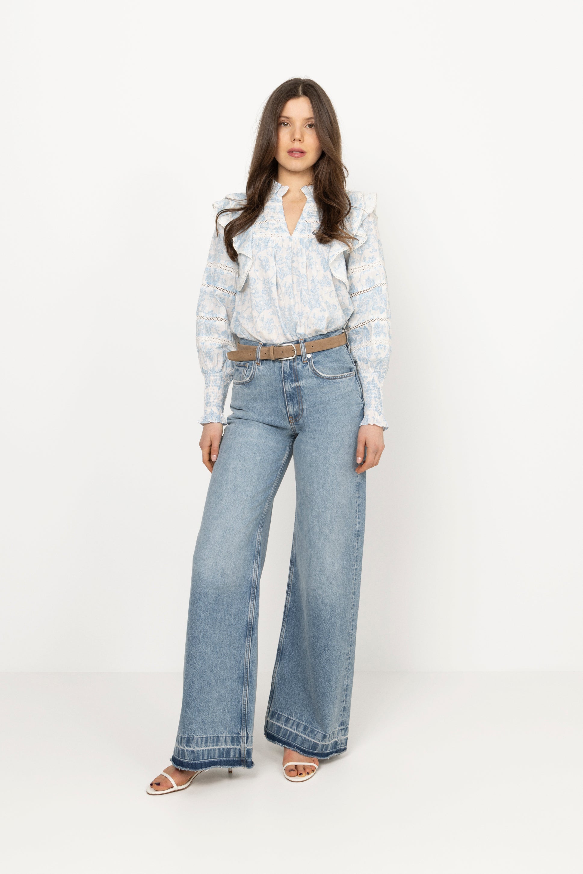 Vårun Flower Dobby Blouse - Blue Dobby Flower