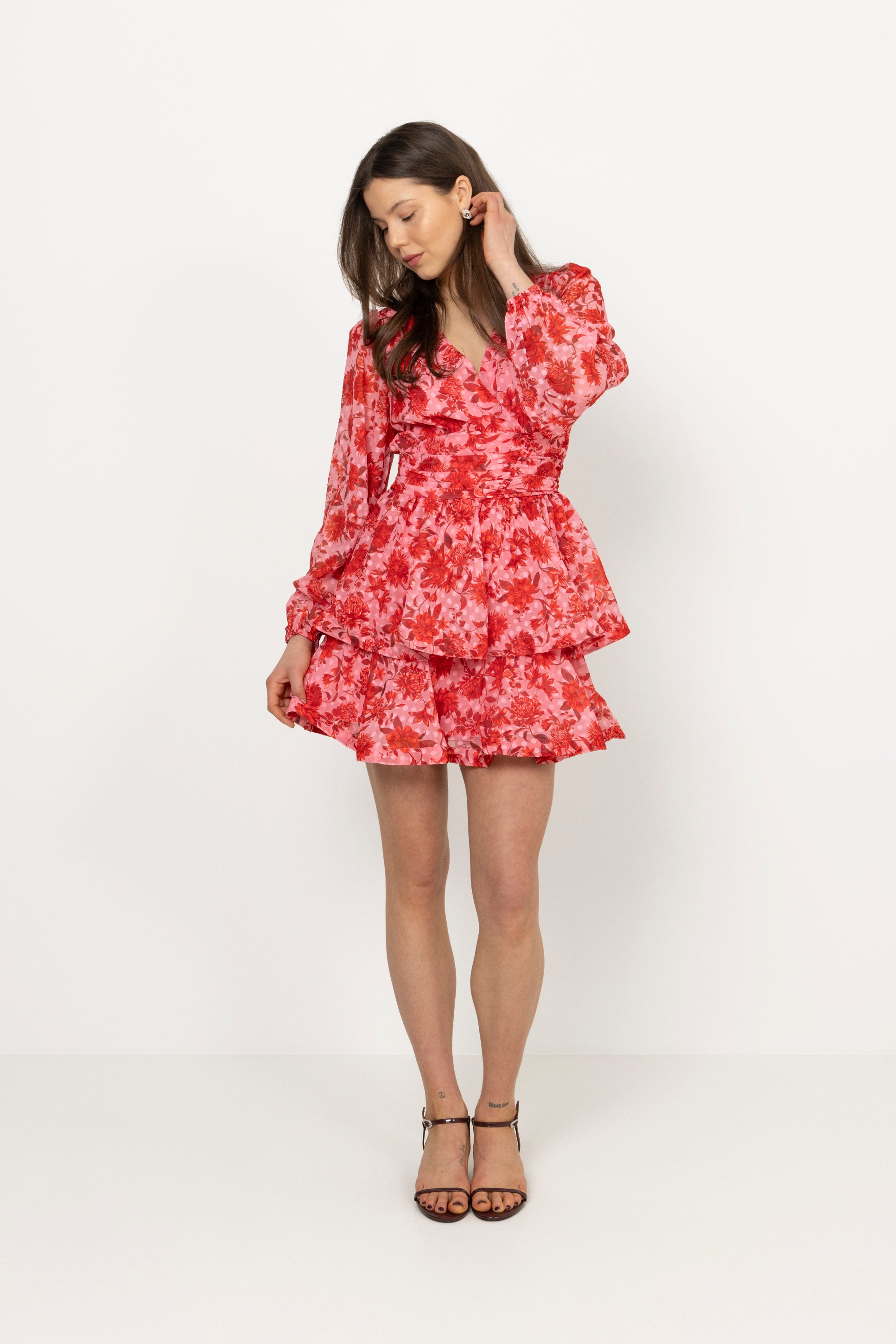 Jade Wave Flower Dot Dress - Flower Red