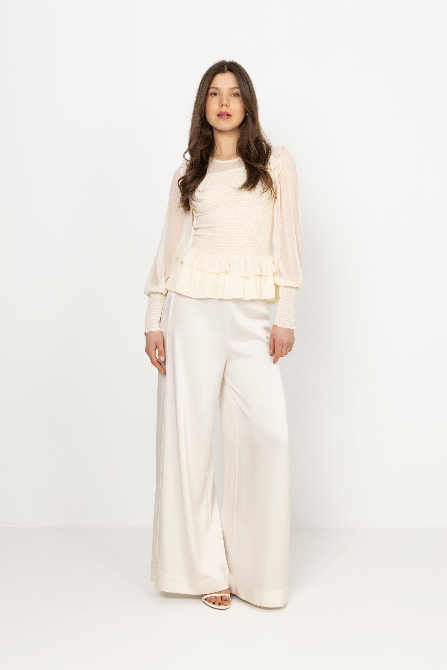 Nanna Chiffon Smock Blouse - Creme