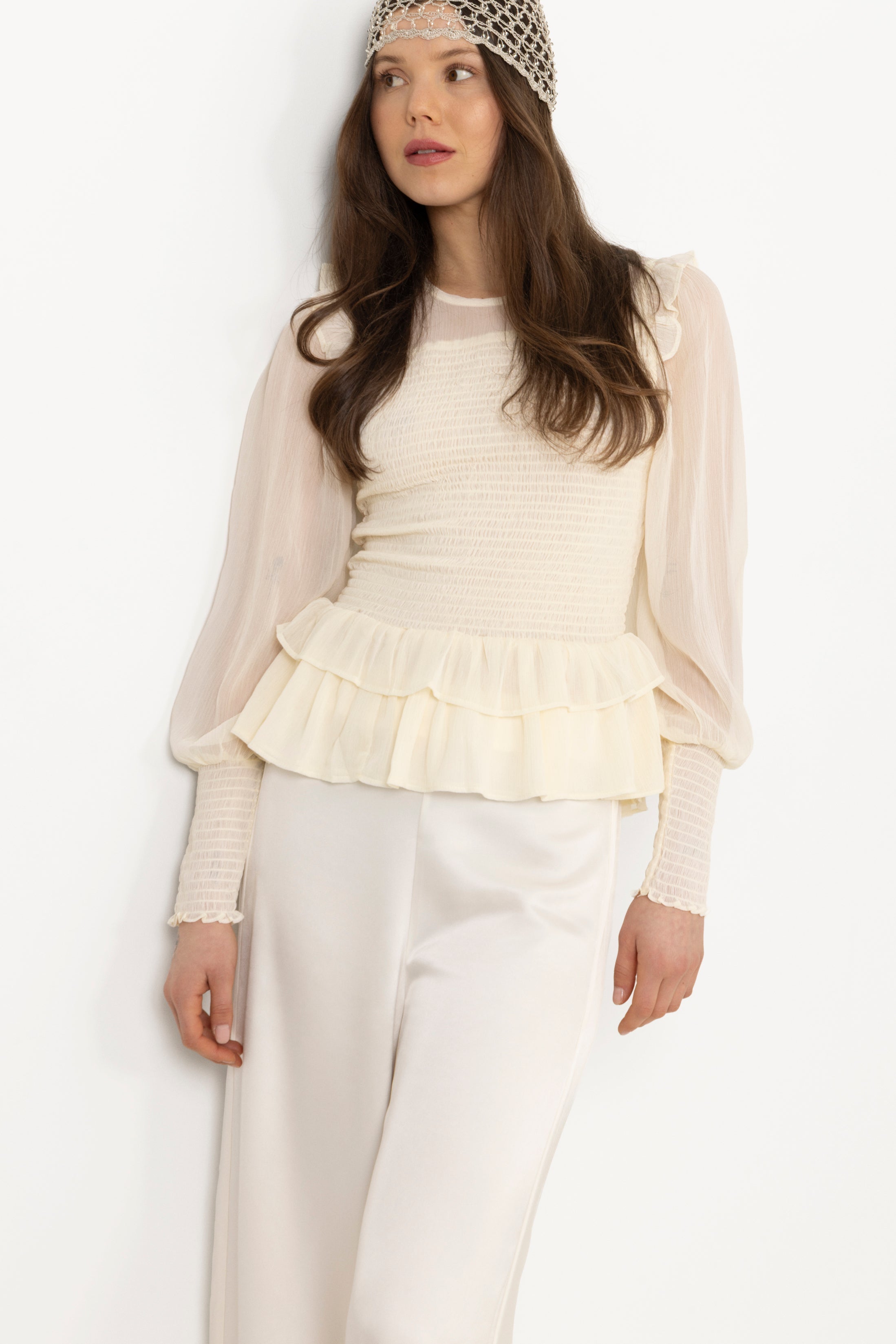 Nanna Chiffon Smock Blouse - Creme