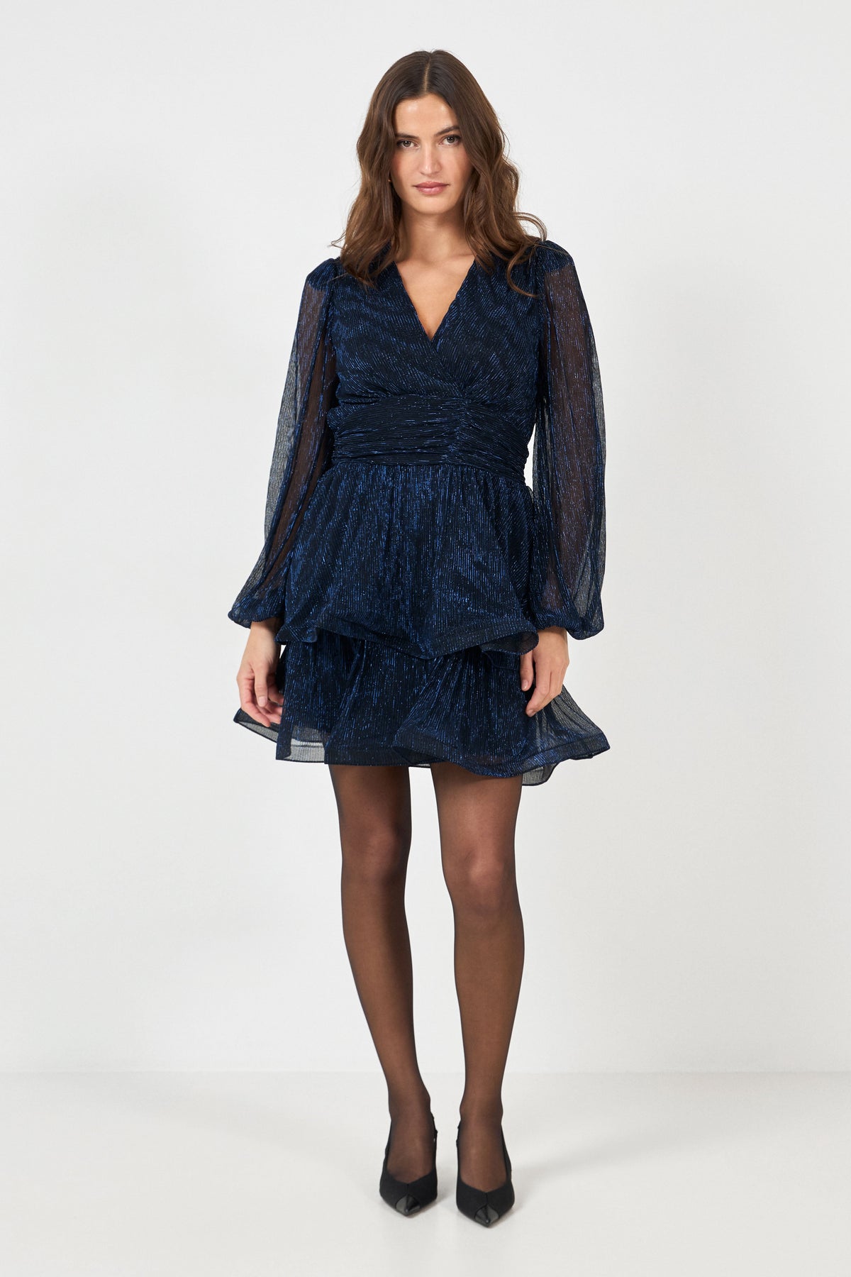 Jade Wave Plisse Dress - Navy