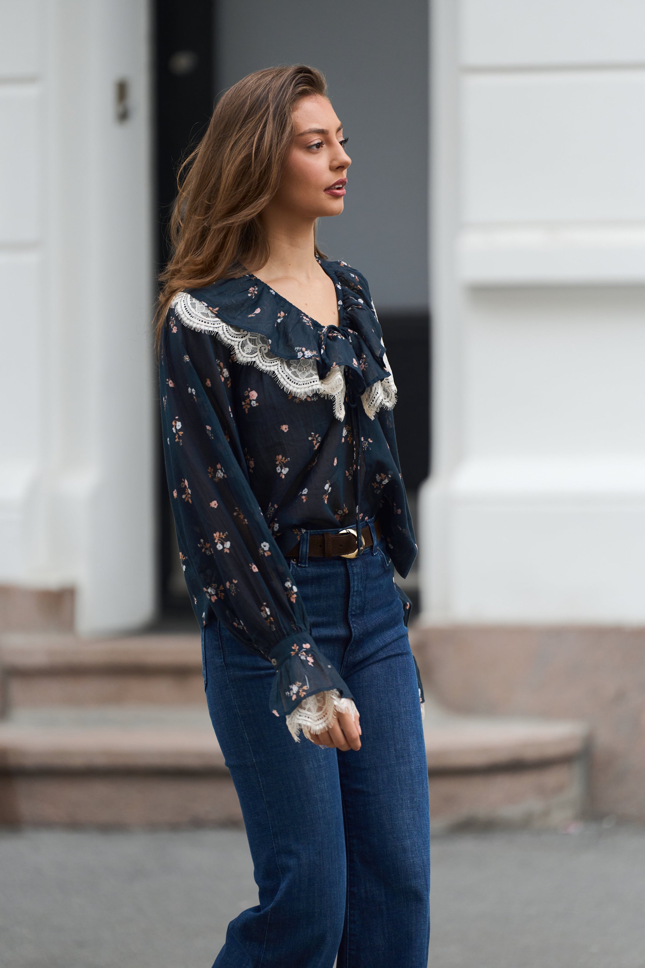 Siri Boho Blouse - Flower Navy