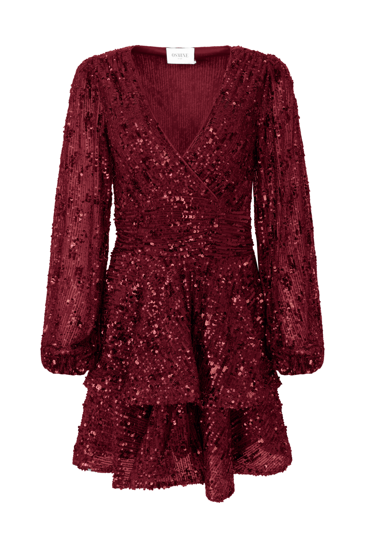Jade Wave Sequins Solid Dress - Dark Red